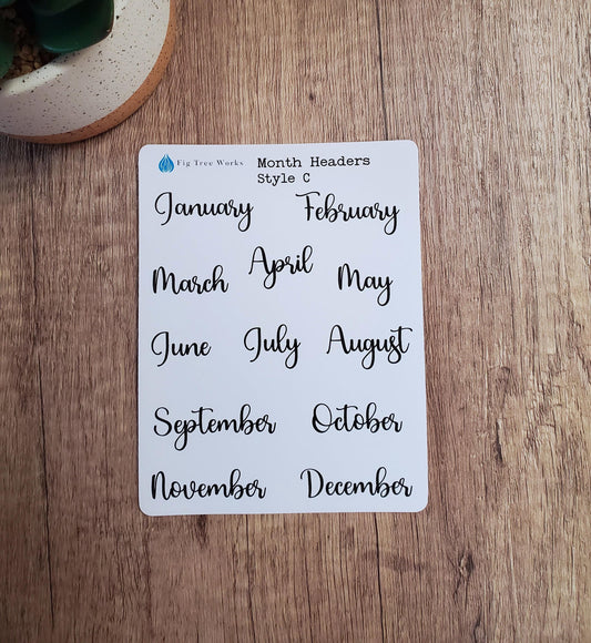 Month Header Planner Stickers | Month Names Sticker, Kiss Cut, Matte Finish | Style C