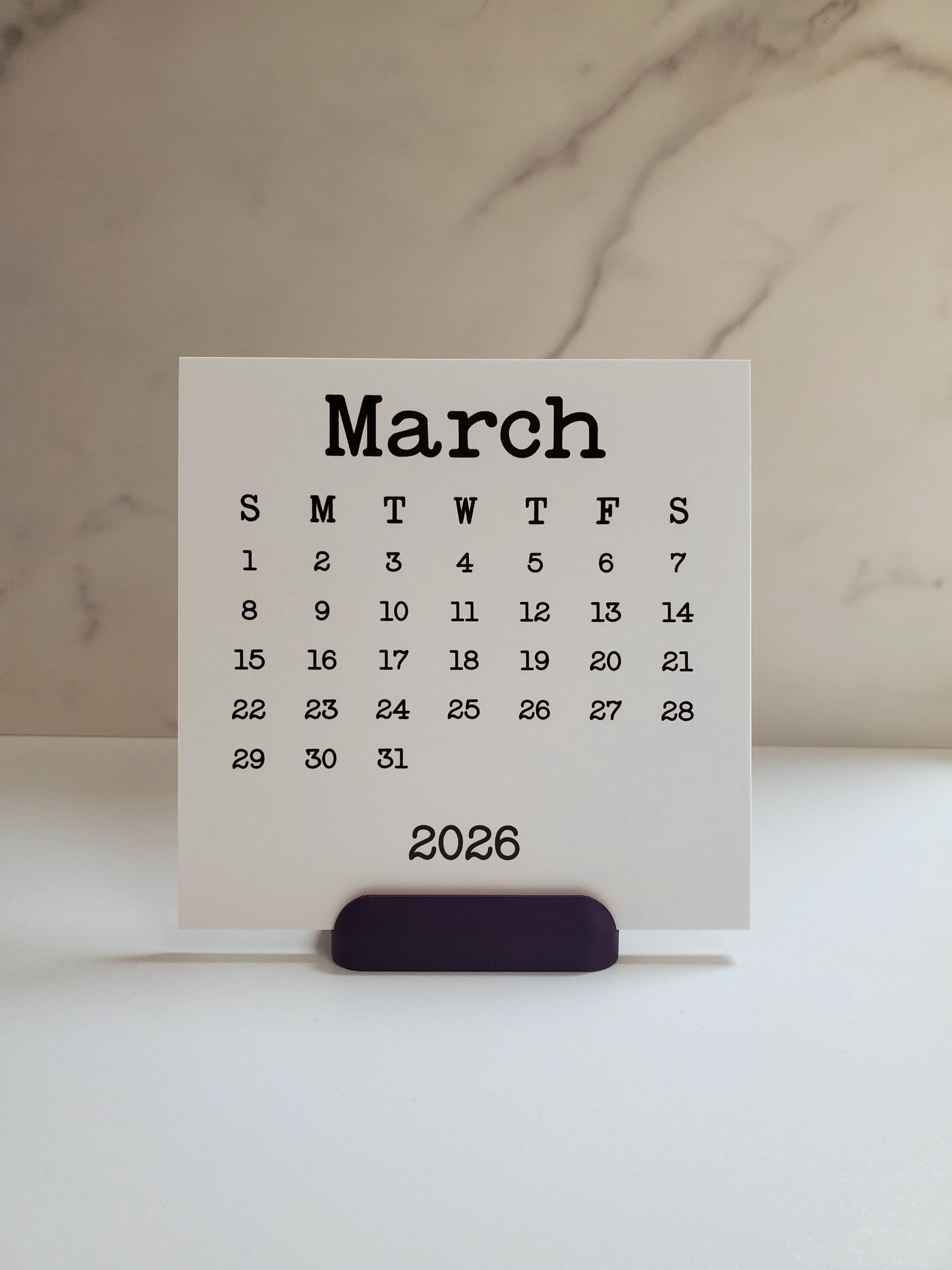 Desk Calendar Typewriter Font Design With Optional Stand | Cardstock Calendar | 2026, 2027, or 2028 | Start On Any Month | 5" x 5"