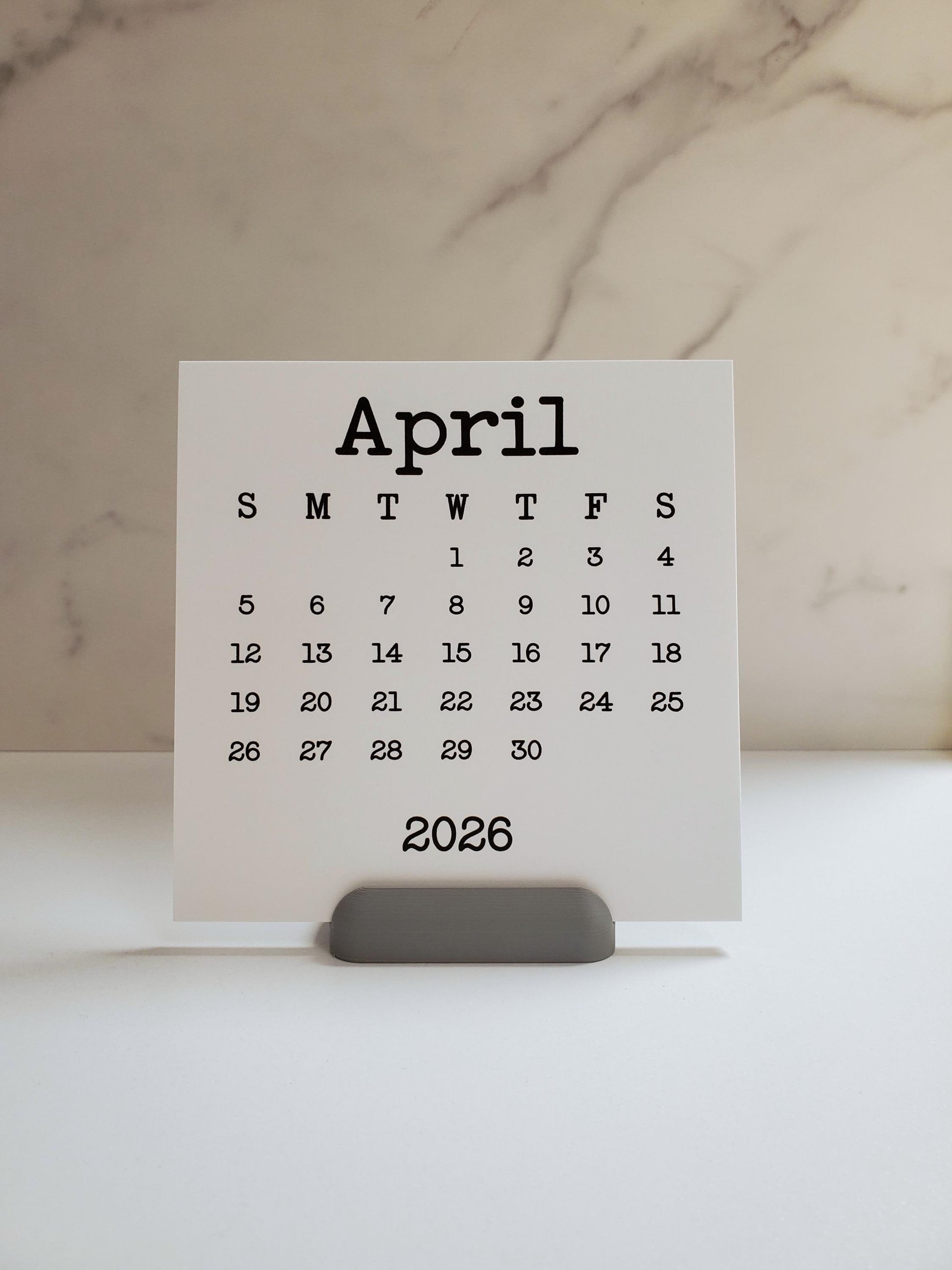 Desk Calendar Typewriter Font Design With Optional Stand | Cardstock Calendar | 2026, 2027, or 2028 | Start On Any Month | 5" x 5"