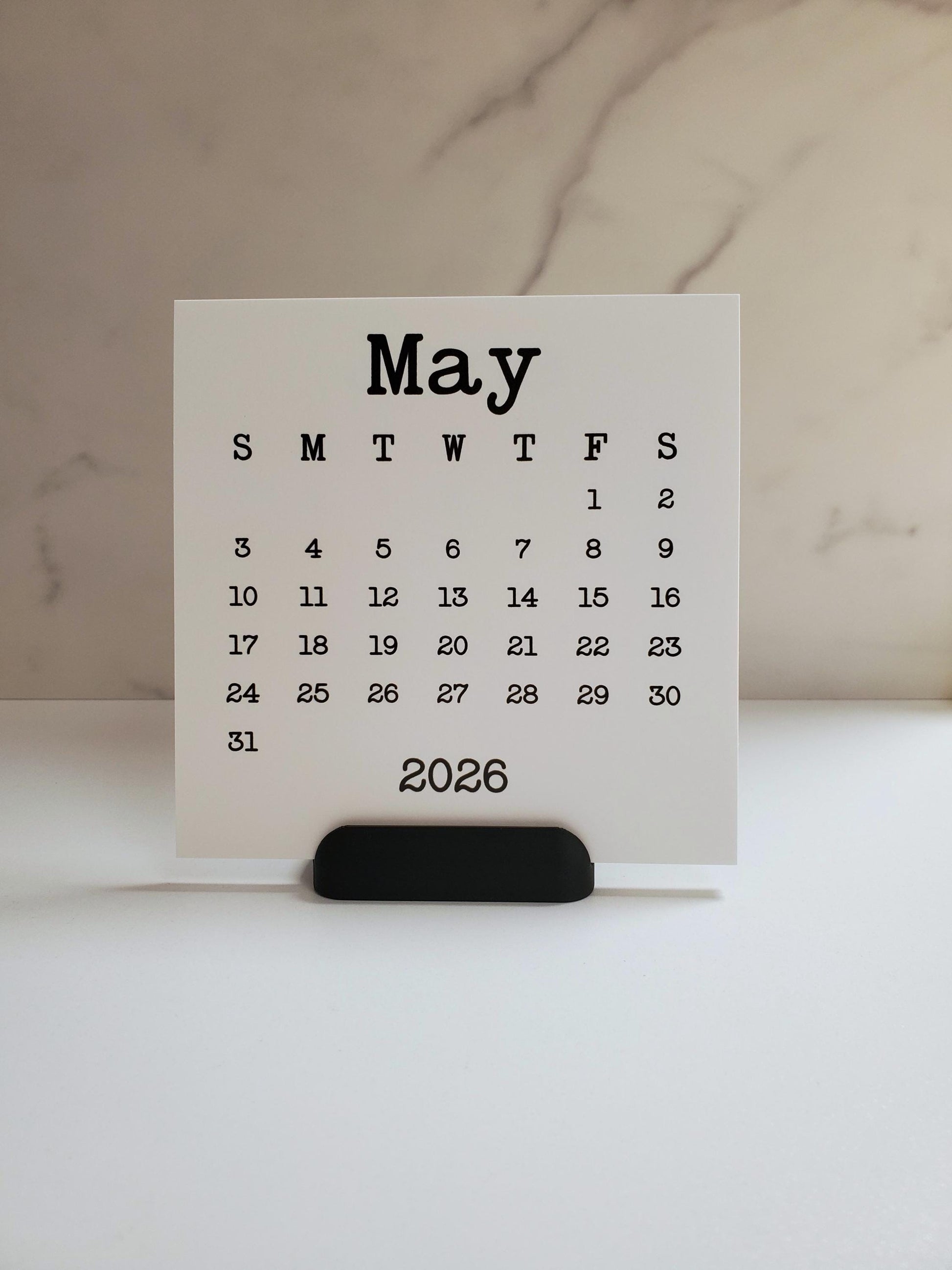 Desk Calendar Typewriter Font Design With Optional Stand | Cardstock Calendar | 2026, 2027, or 2028 | Start On Any Month | 5" x 5"