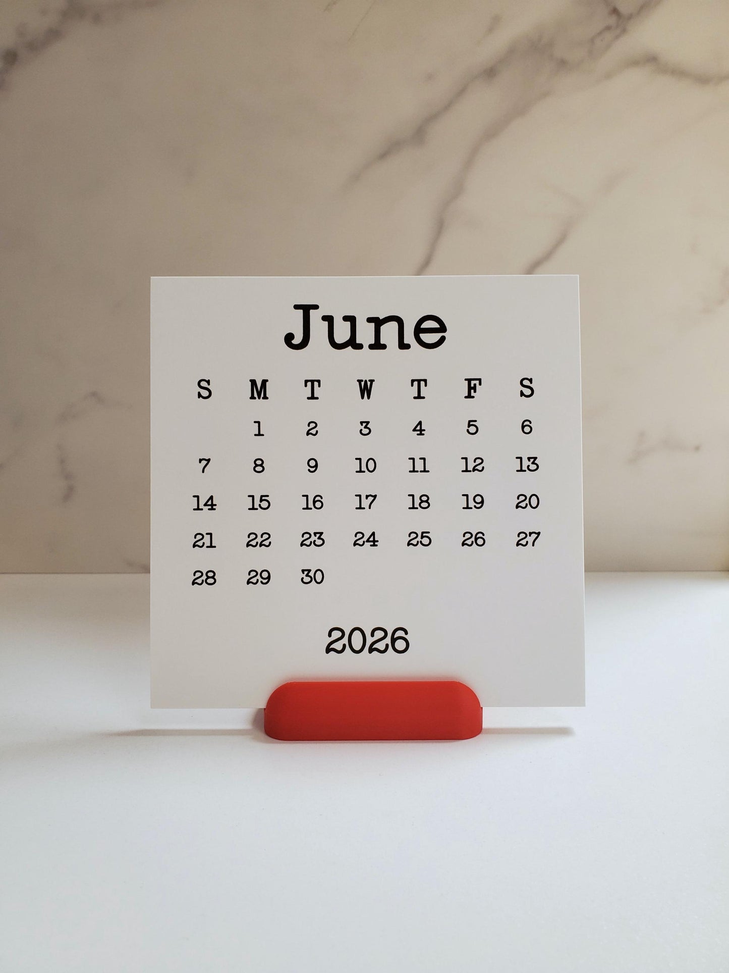 Desk Calendar Typewriter Font Design With Optional Stand | Cardstock Calendar | 2026, 2027, or 2028 | Start On Any Month | 5" x 5"