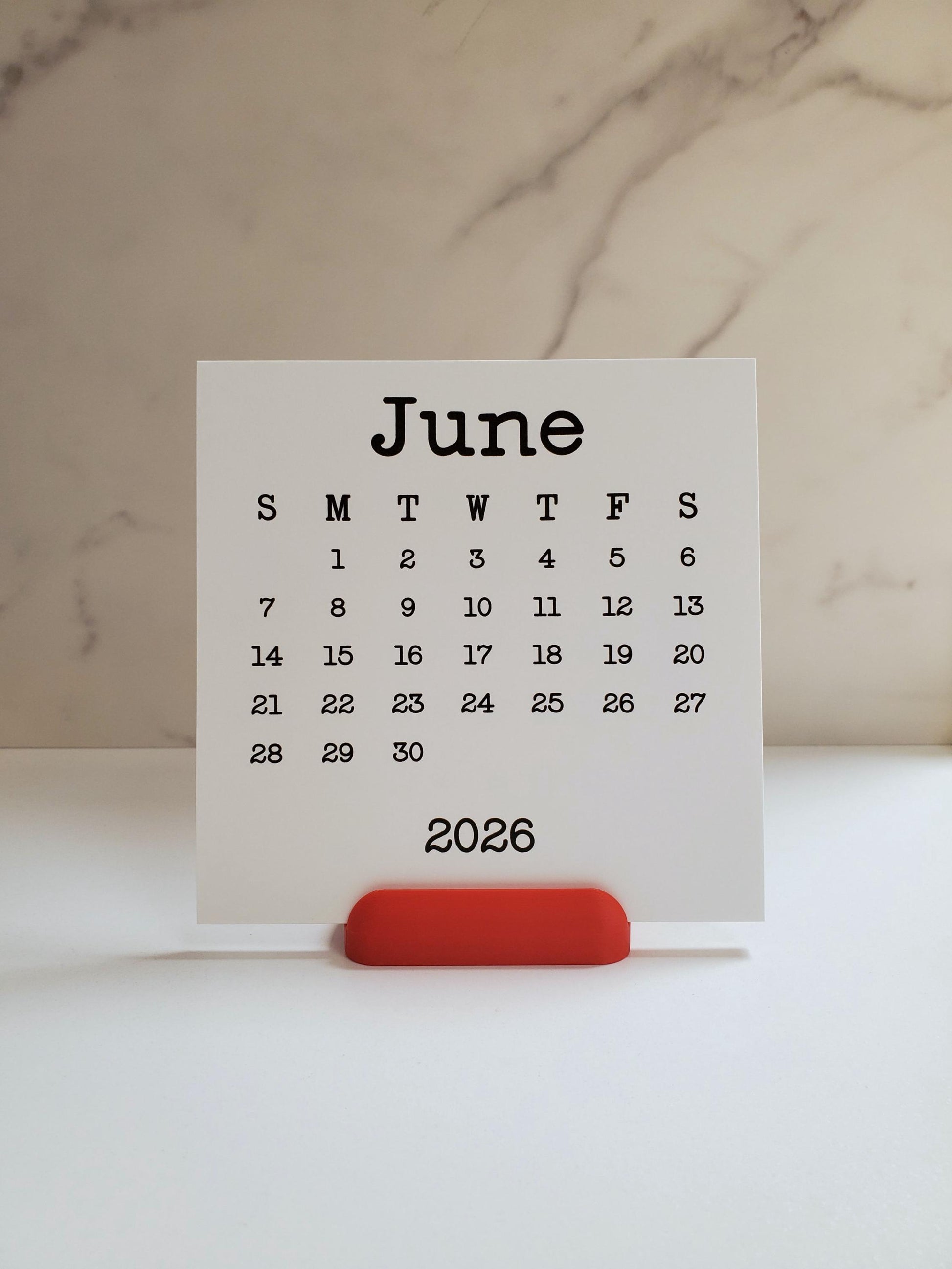 Desk Calendar Typewriter Font Design With Optional Stand | Cardstock Calendar | 2026, 2027, or 2028 | Start On Any Month | 5" x 5"