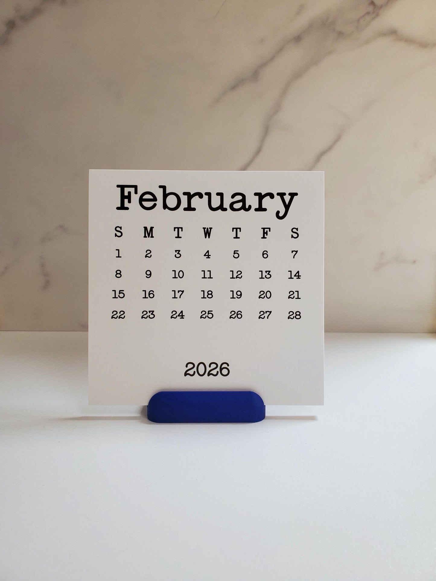Desk Calendar Typewriter Font Design With Optional Stand | Cardstock Calendar | 2026, 2027, or 2028 | Start On Any Month | 5" x 5"