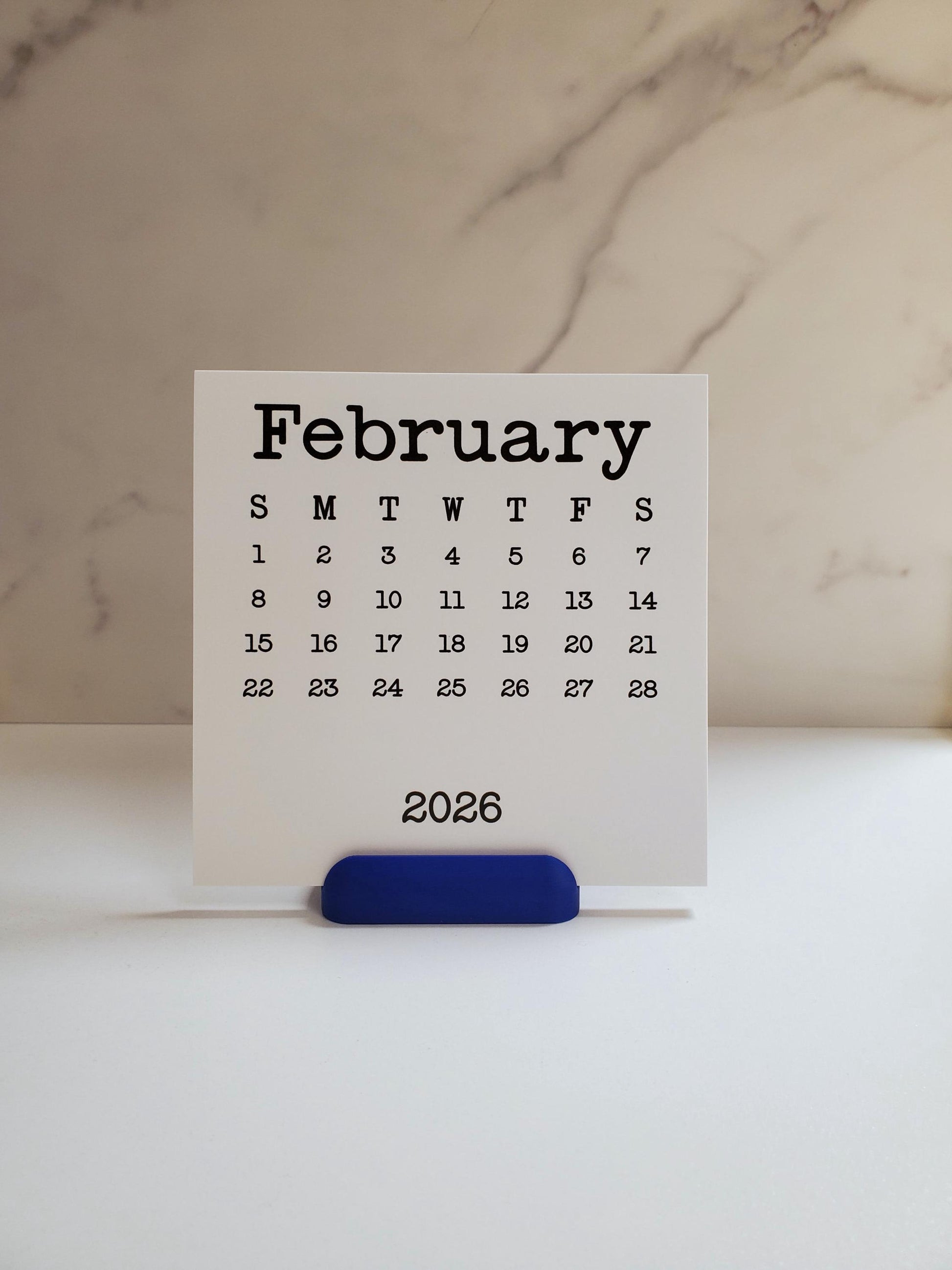 Desk Calendar Typewriter Font Design With Optional Stand | Cardstock Calendar | 2026, 2027, or 2028 | Start On Any Month | 5" x 5"