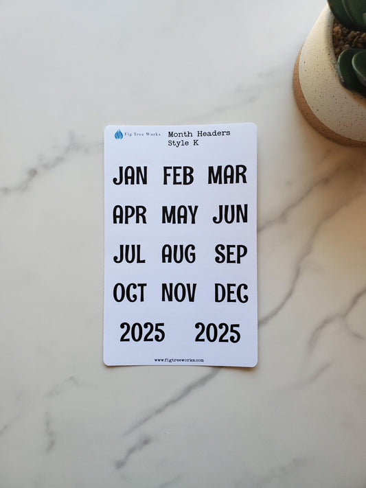 Month Stickers for Planners, Journals, Calendars, Agendas | Month Header Stickers | Kiss Cut, Matte Finish | Style K