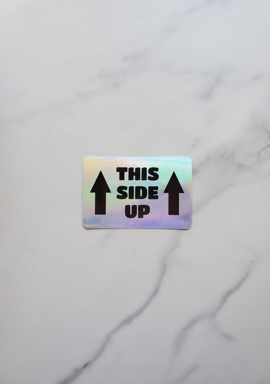 This Side Up Holographic Vinyl Stickers | Moving Box Sticker Labels | Packaging Label Stickers | Set of 4 Stickers 3" x 2"