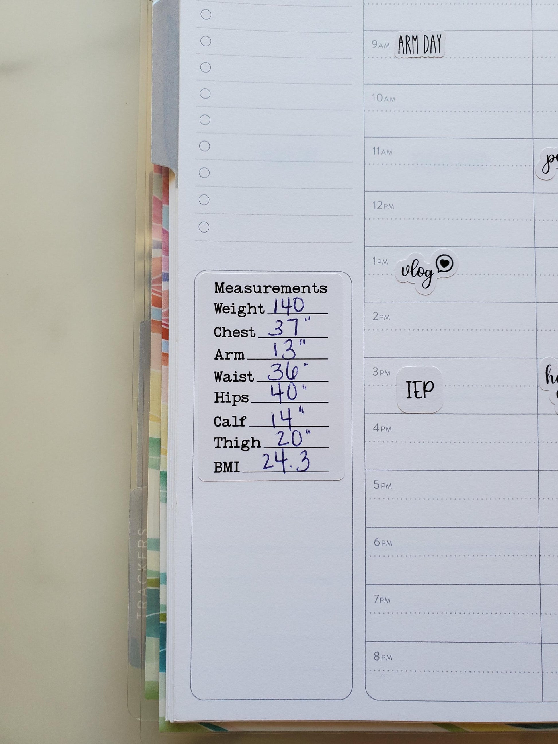 Body Measurement Tracker Stickers for Planners, Journals and Agendas | Fitness Exercise Stickers | Matte Finish