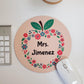 Custom Name Round Mouse Pad Apple and Flowers Design | Teacher Appreciation Gift | Desk Accessories