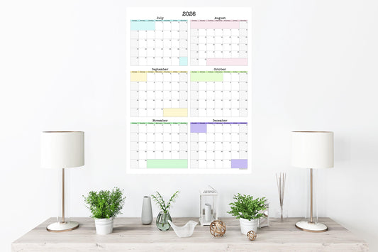 Large Vertical 6-Month Wall Calendar Starting On Any Month | 24" x 32" | Physical Print Only | Two Quarter Calendar