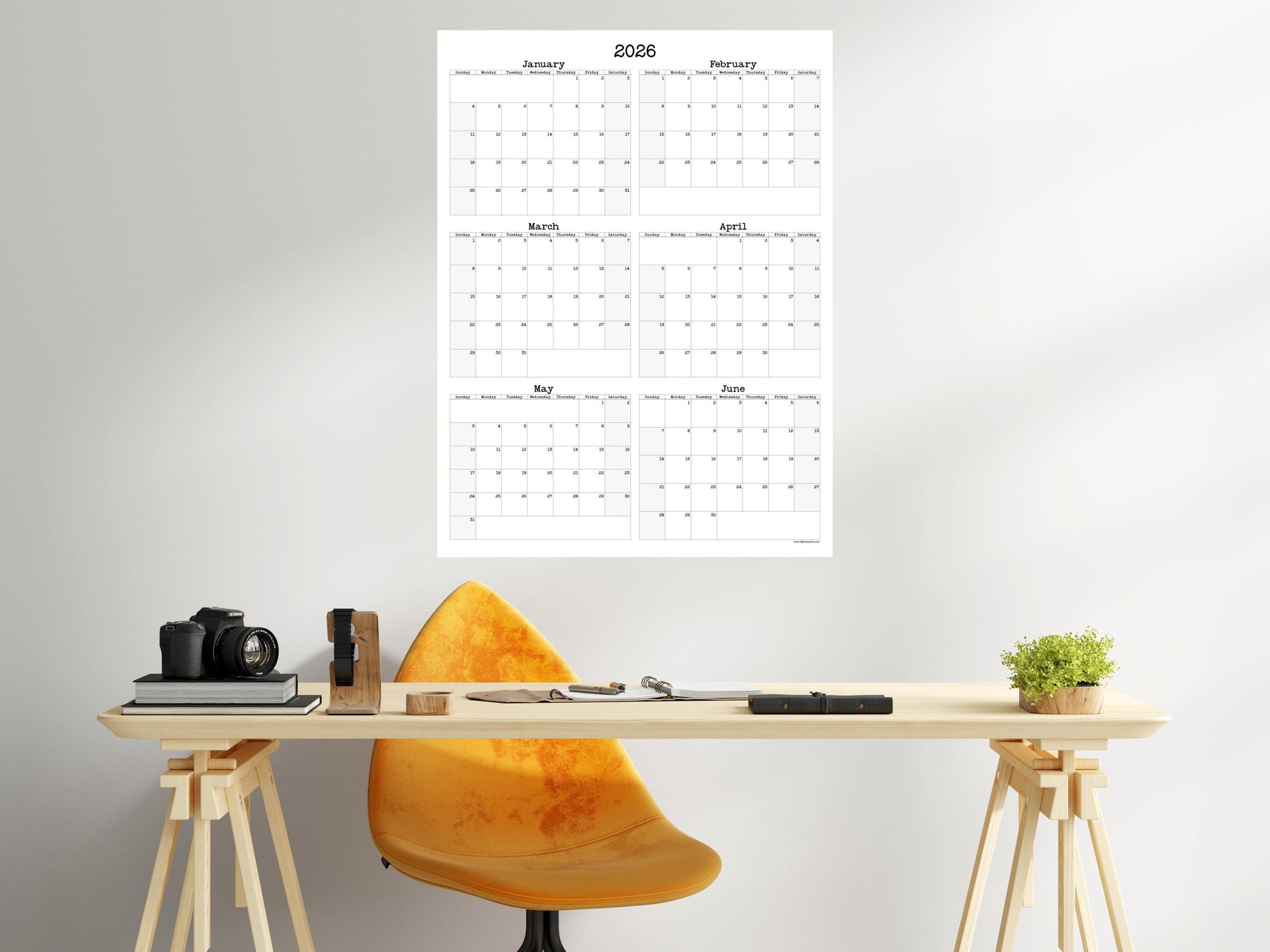Large Vertical 6-Month Wall Calendar Starting On Any Month | 24" x 32" | Physical Print Only | Two Quarter Calendar
