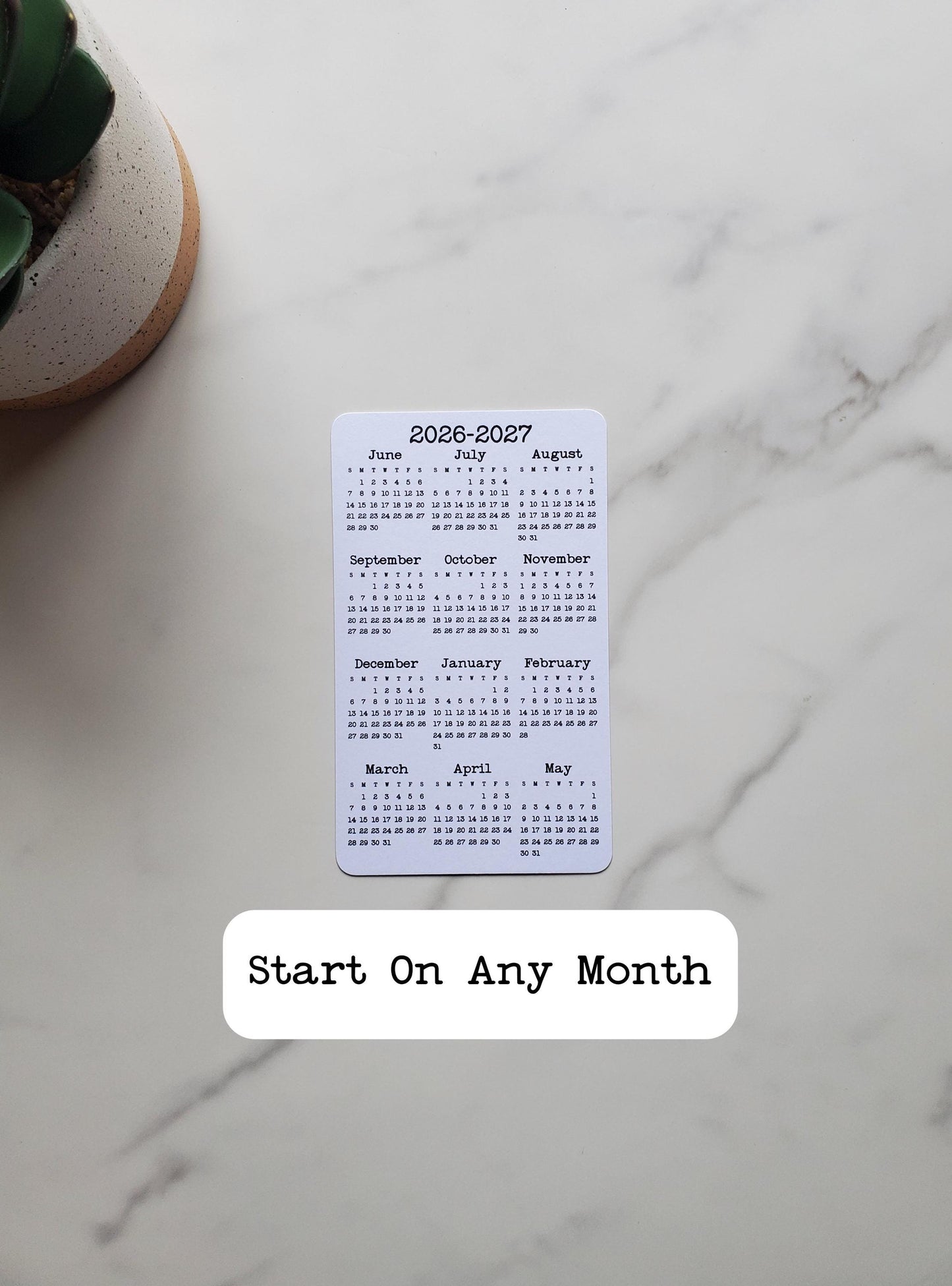 Small Year At A Glance Cardstock Calendar