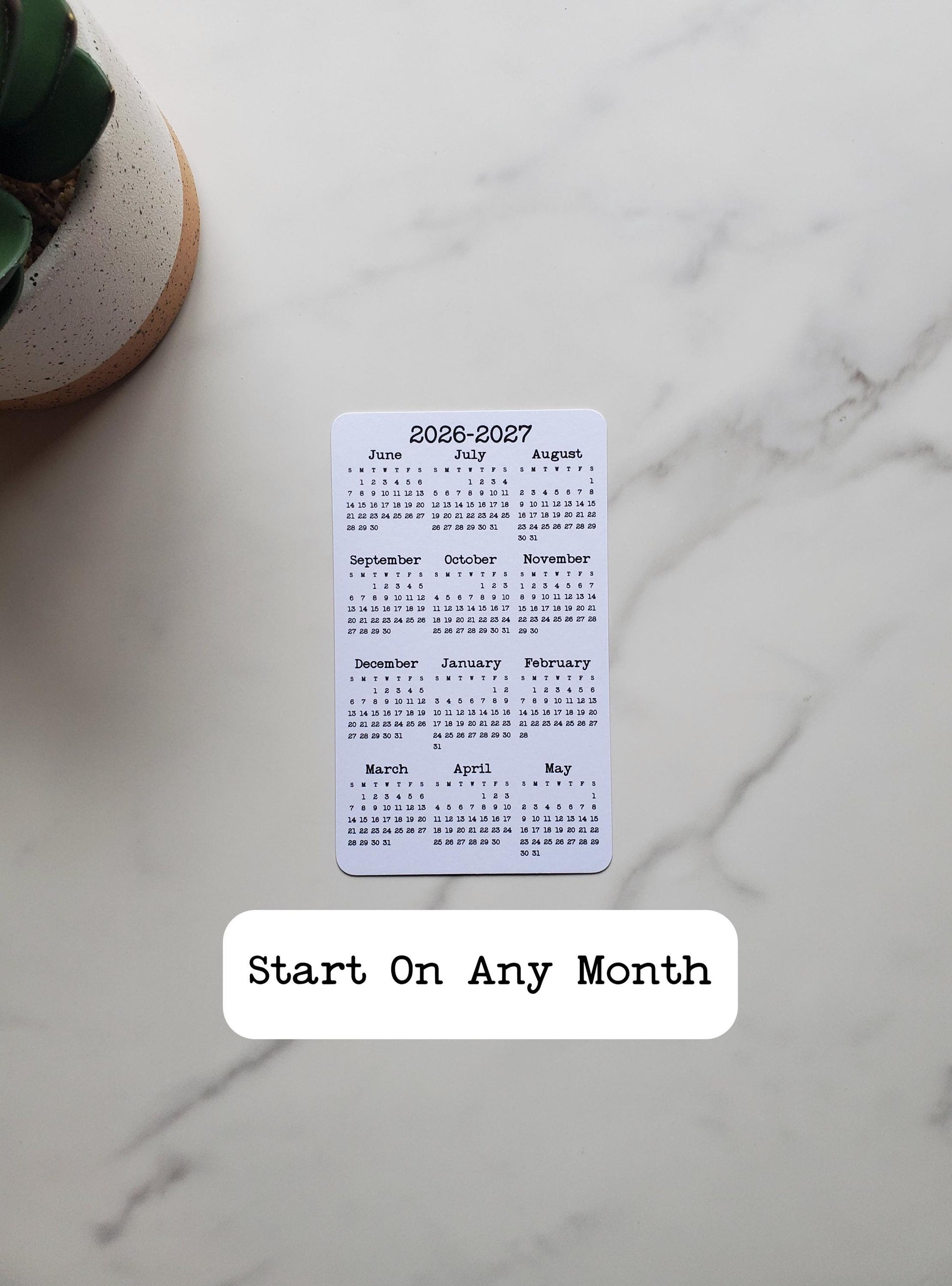 Small Year At A Glance Cardstock Calendar