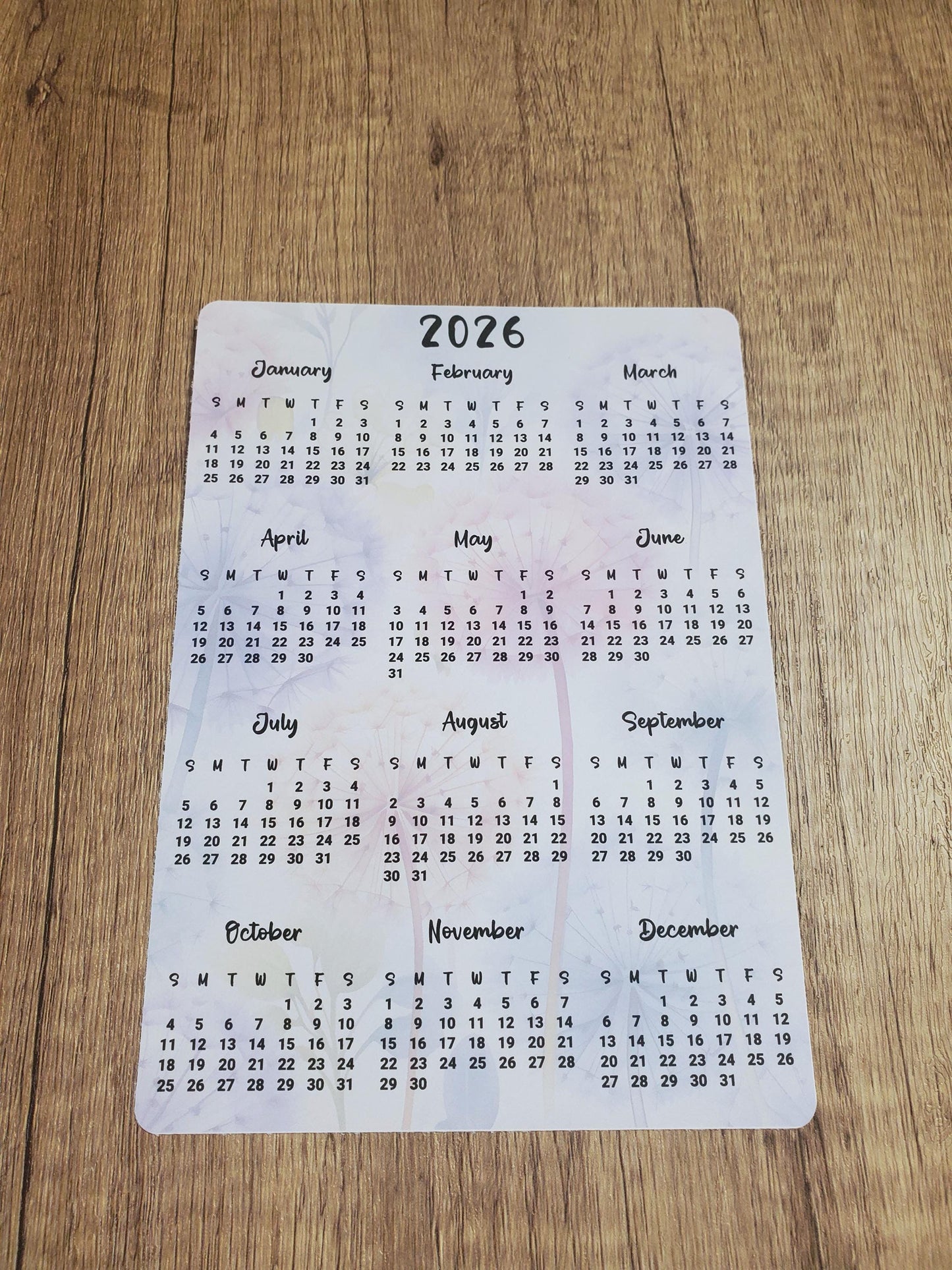 Year At A Glance Calendar Sticker Dandelion Design
