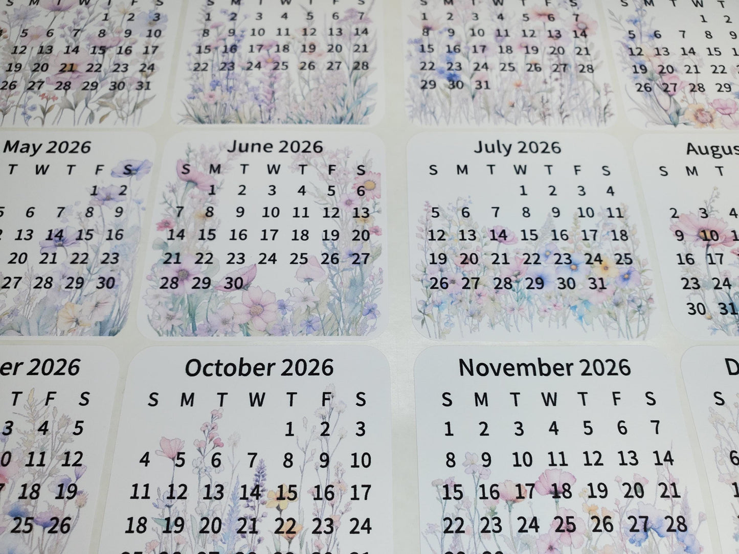Mini Calendar Stickers with Flowers - Style B
