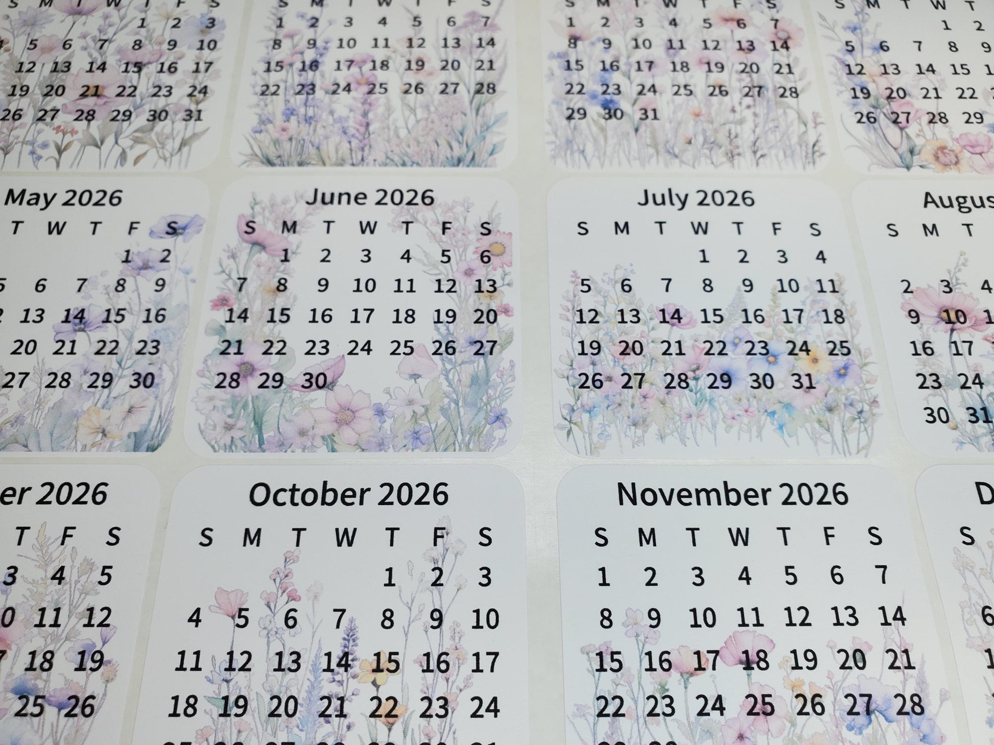 Mini Calendar Stickers with Flowers - Style B