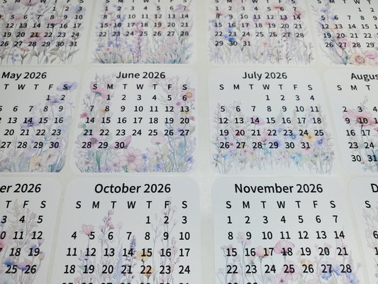 Mini Calendar Stickers with Flowers - Style B