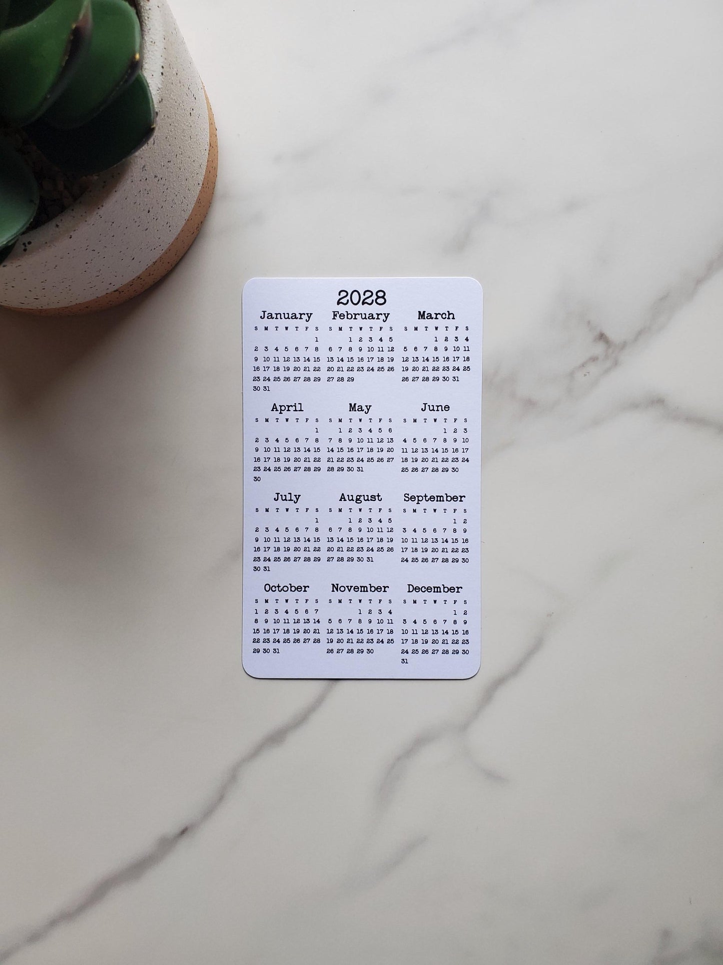 Small Year At A Glance Cardstock Calendar