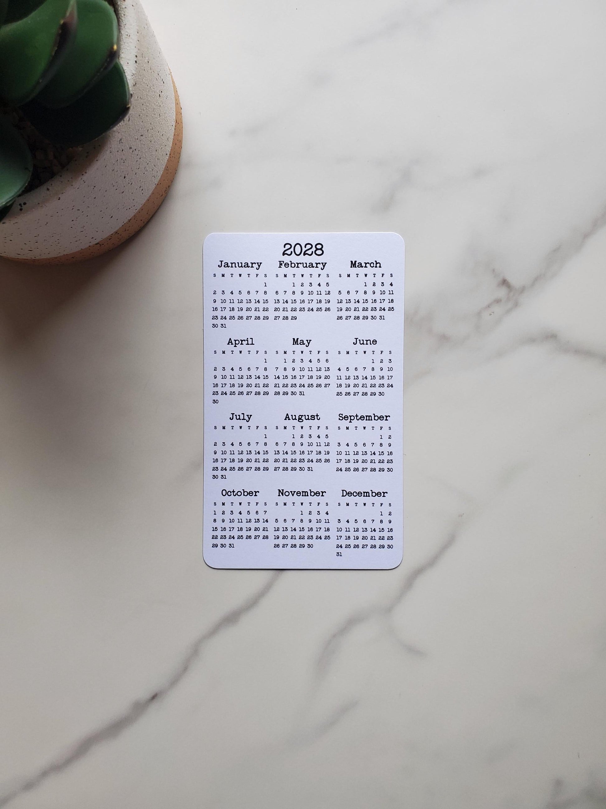 Small Year At A Glance Cardstock Calendar