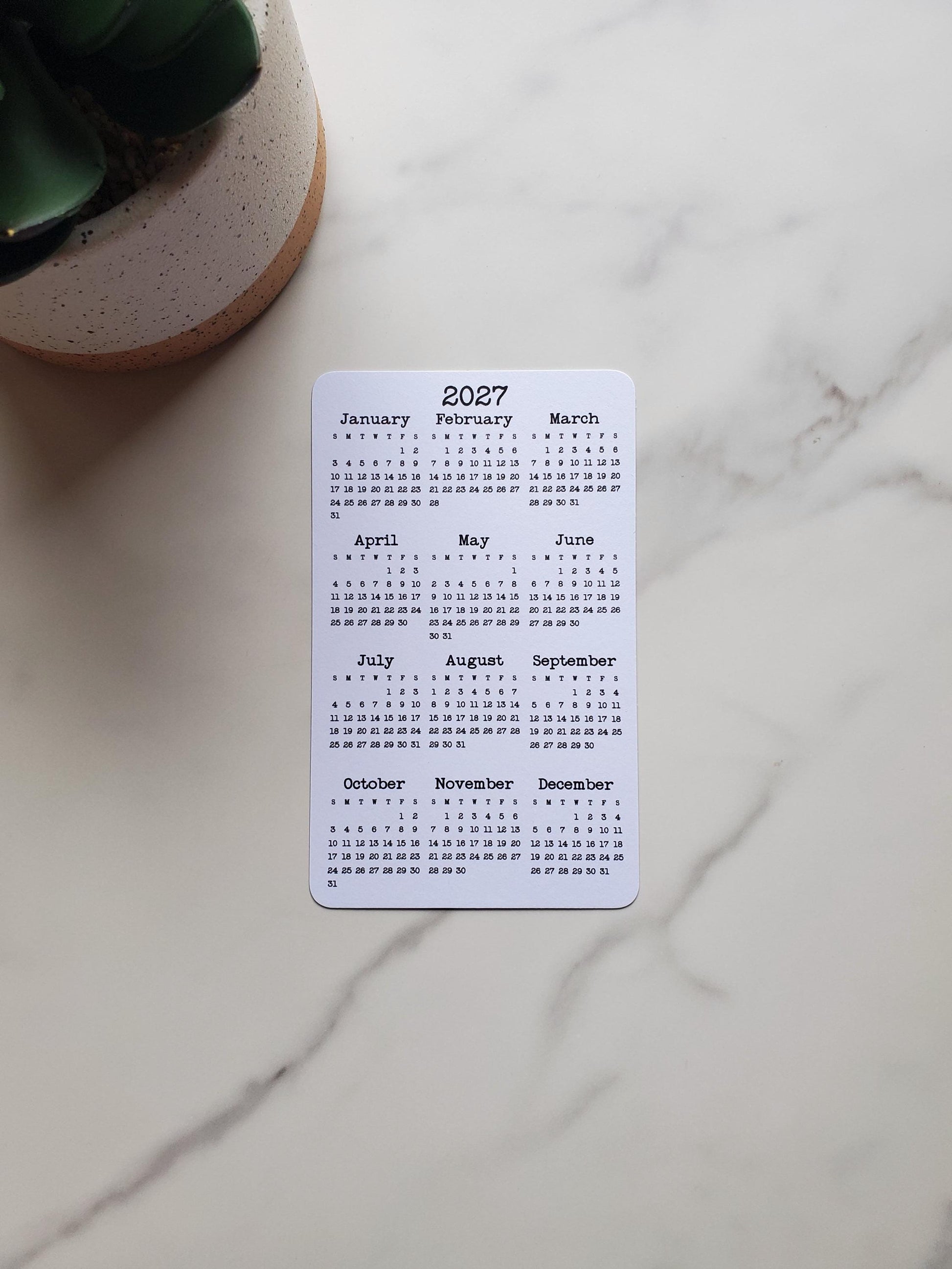 Small Year At A Glance Cardstock Calendar