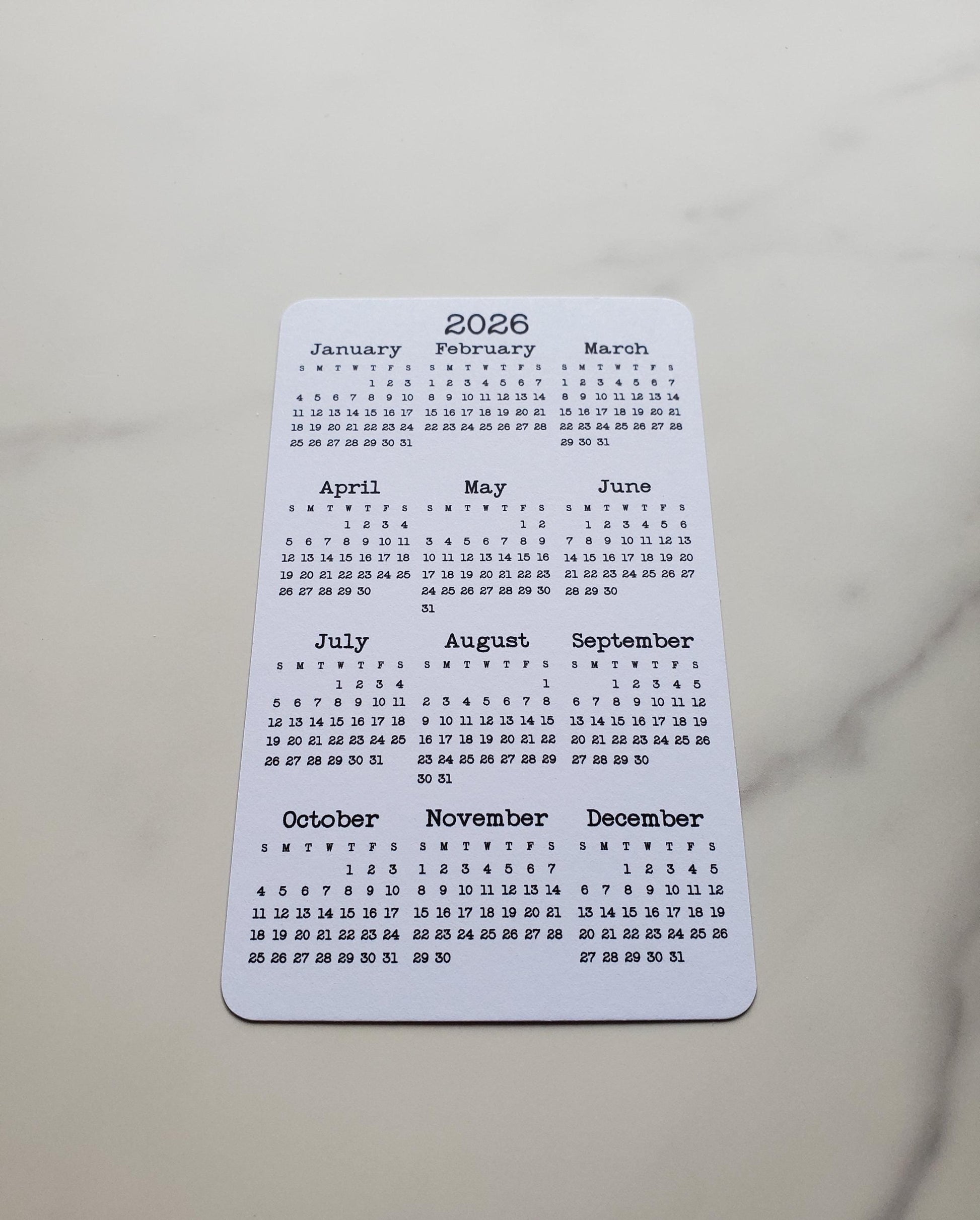 Small Year At A Glance Cardstock Calendar