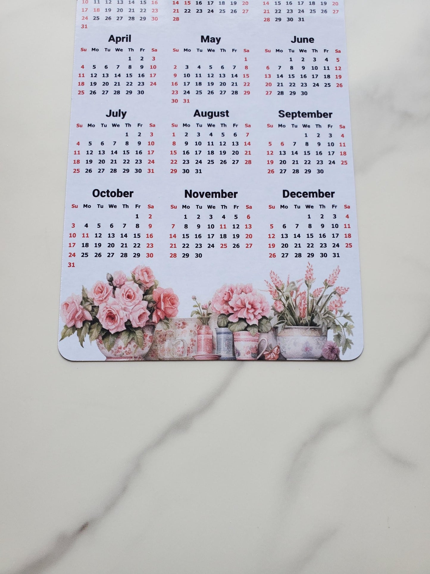 Watercolor Flowers Calendar Magnet 4" x 6" Start On Any Month | Year at a Glance | Glossy Magnetic Calendar for Fridge