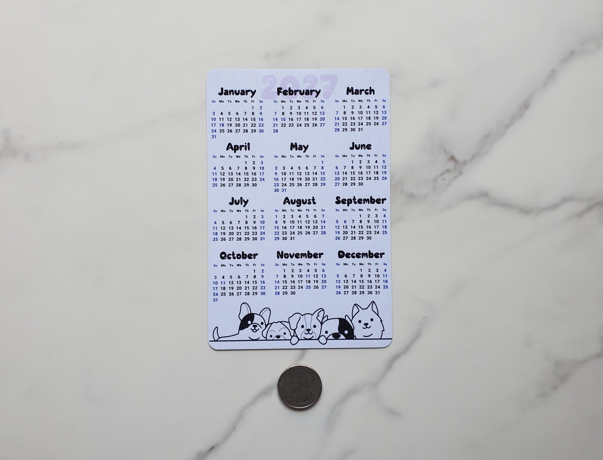 Dog Lover Calendar Magnet 4" x 6" Start On Any Month | Year at a Glance | Magnet Calendar for Fridge | Glossy Finish