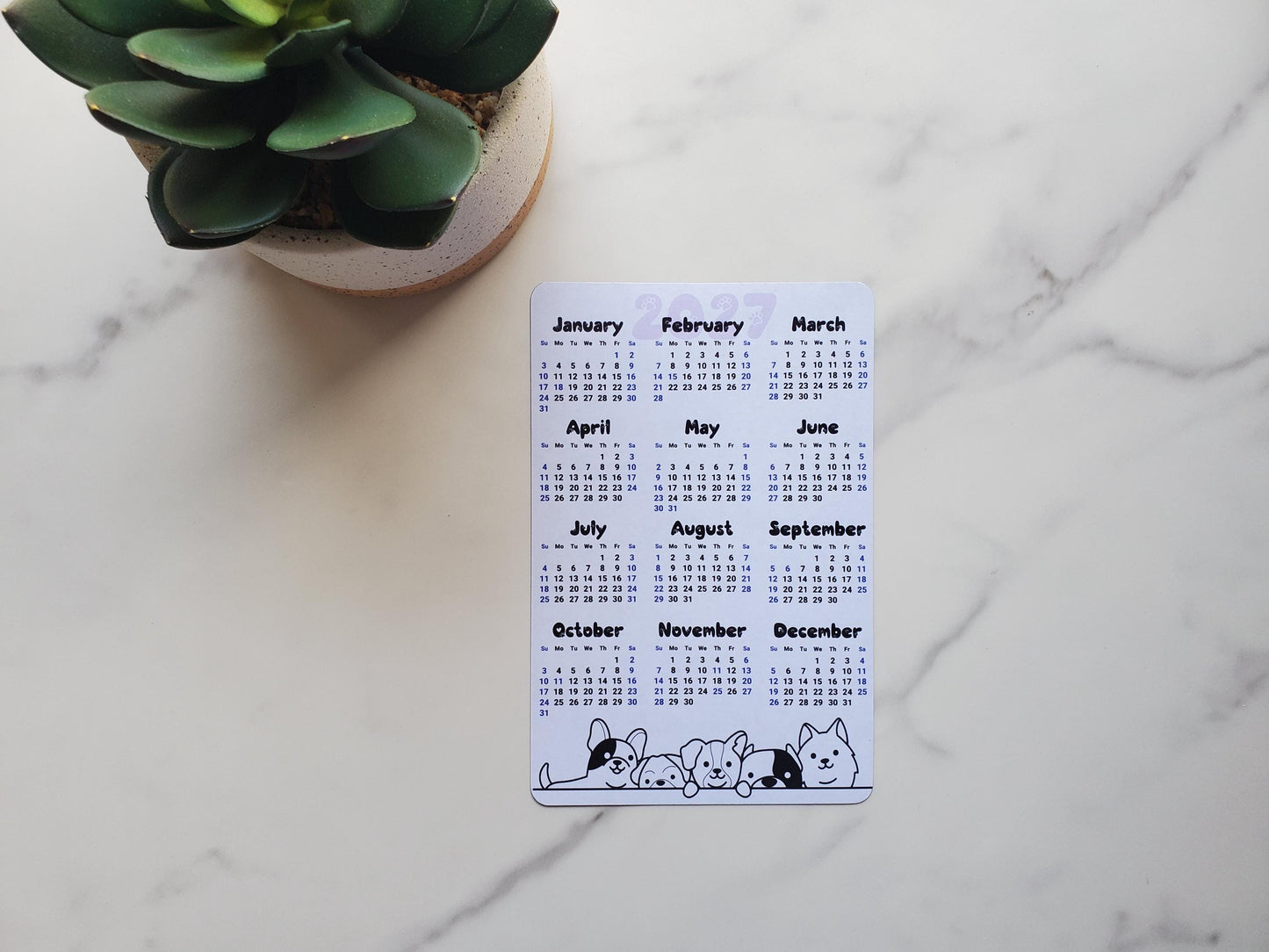 Dog Lover Calendar Magnet 4" x 6" Start On Any Month | Year at a Glance | Magnet Calendar for Fridge | Glossy Finish