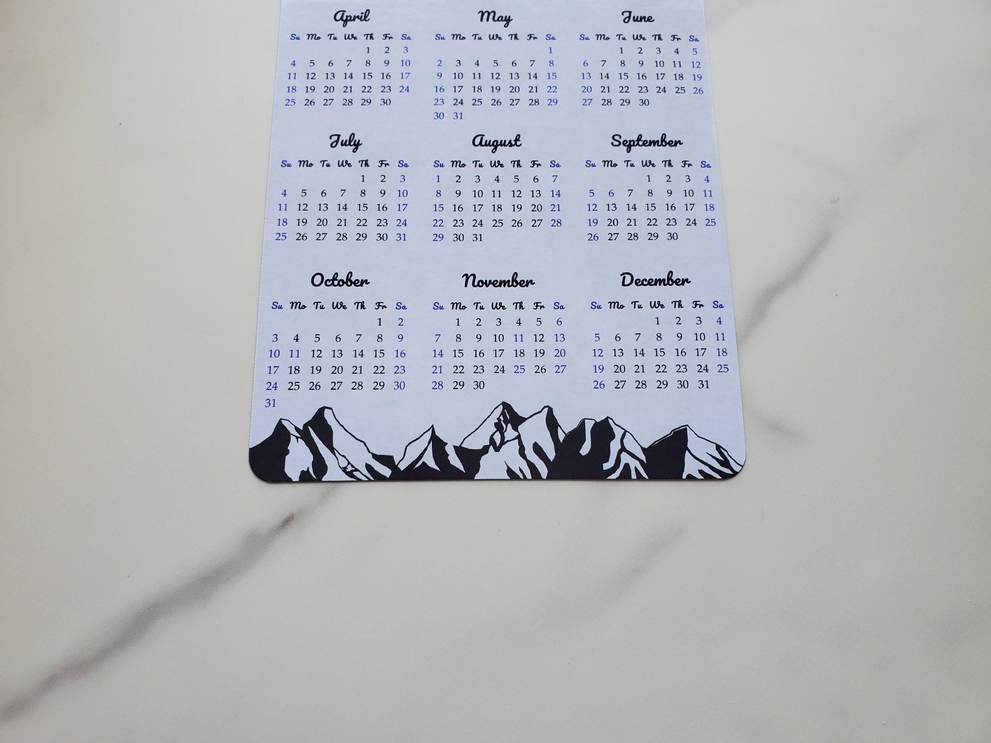 Calendar Magnet 4" x 6" With Mountain Design Start On Any Month | Year at a Glance | Magnetic Calendar for Fridge