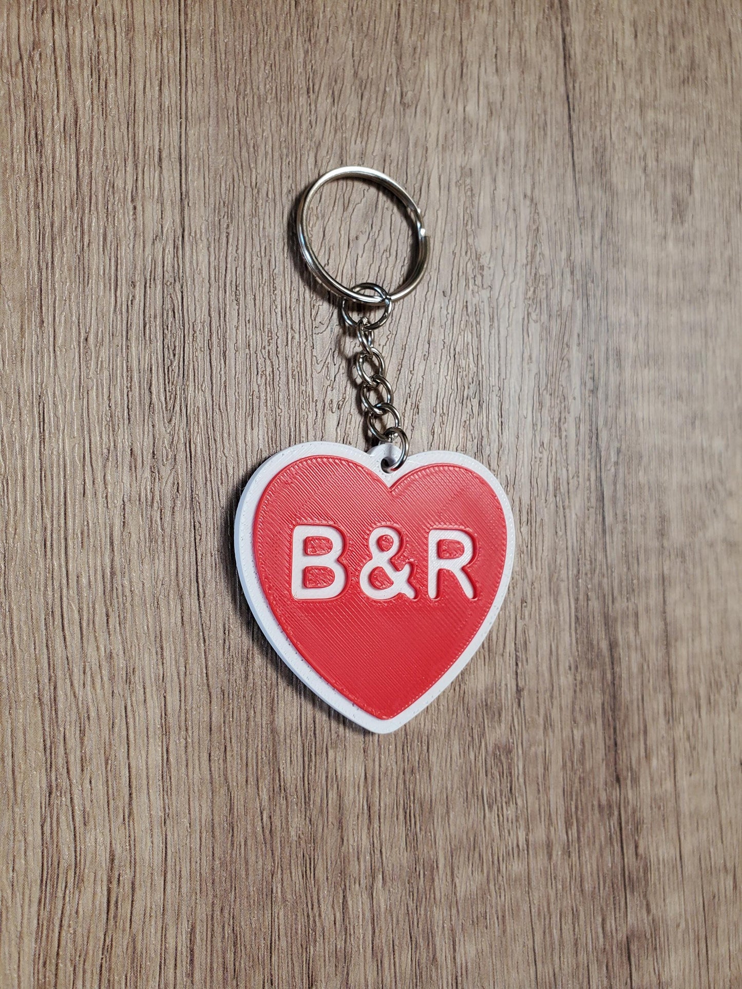 Custom 3D Printed Heart Keychain with First Name Initials | Includes Metal Keyring