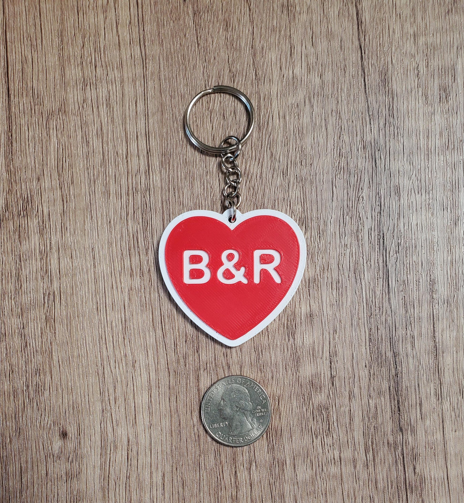 Custom 3D Printed Heart Keychain with First Name Initials | Includes Metal Keyring