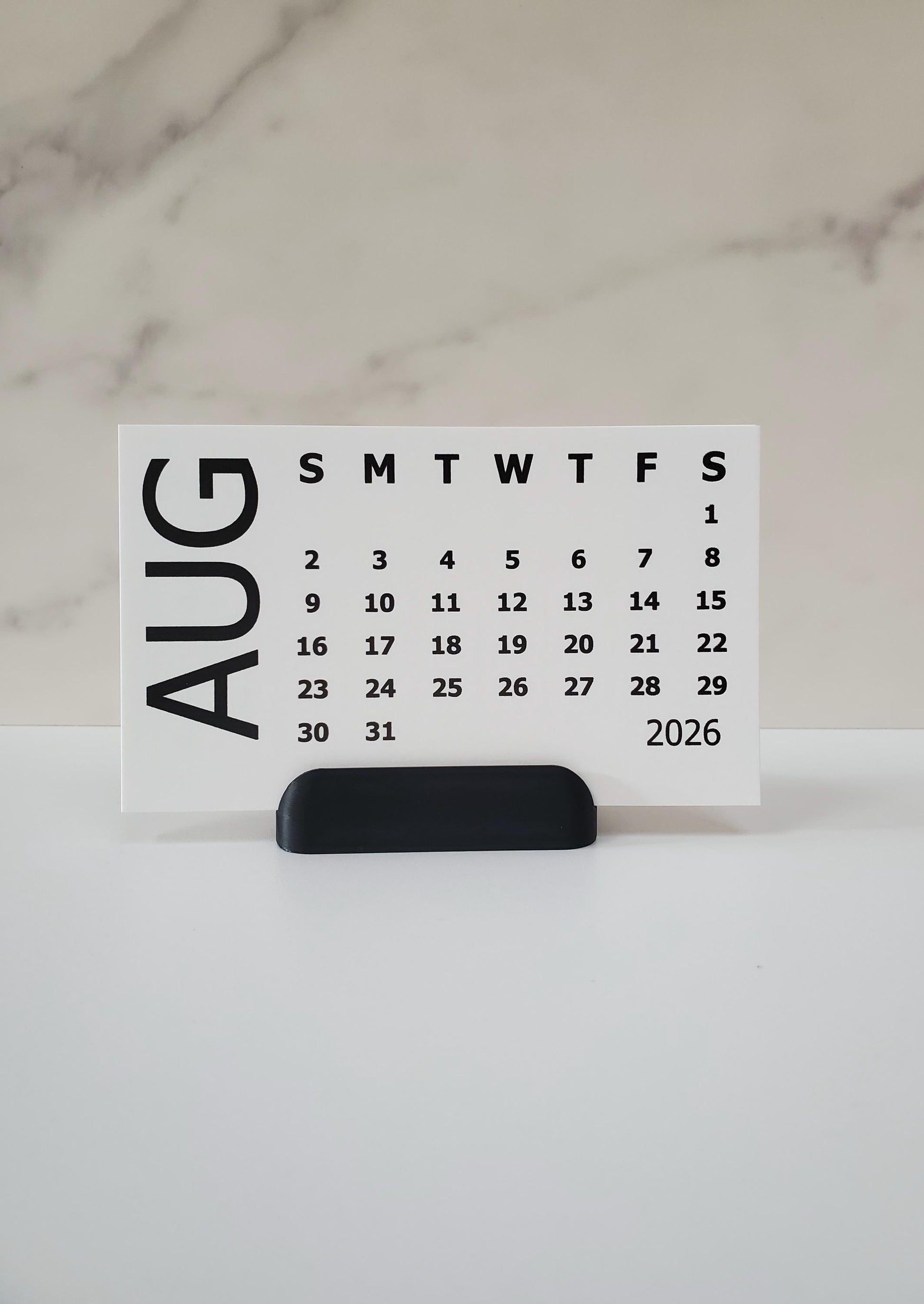 Small Bold Desk Calendar With Optional Stand | Cardstock Calendar | Start On Any Month | 5" x 3"