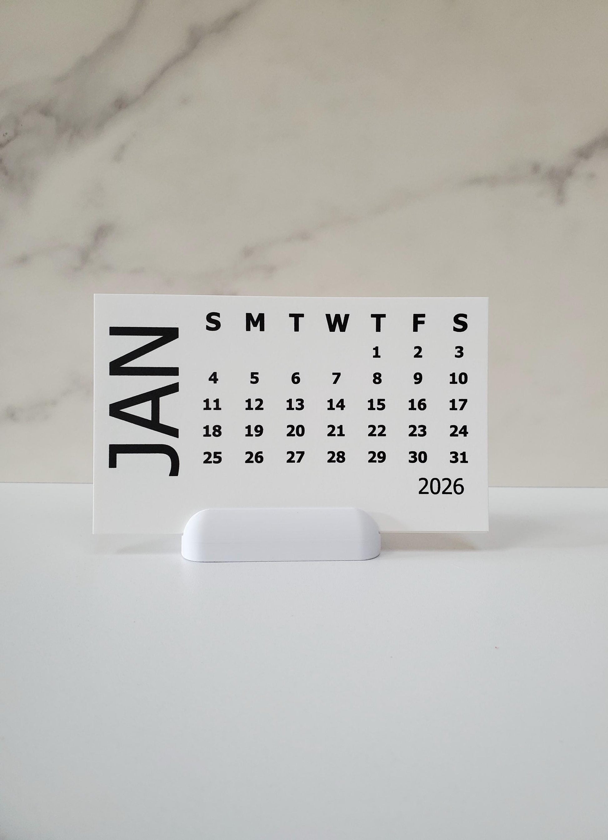 Small Bold Desk Calendar With Optional Stand | Cardstock Calendar | Start On Any Month | 5" x 3"