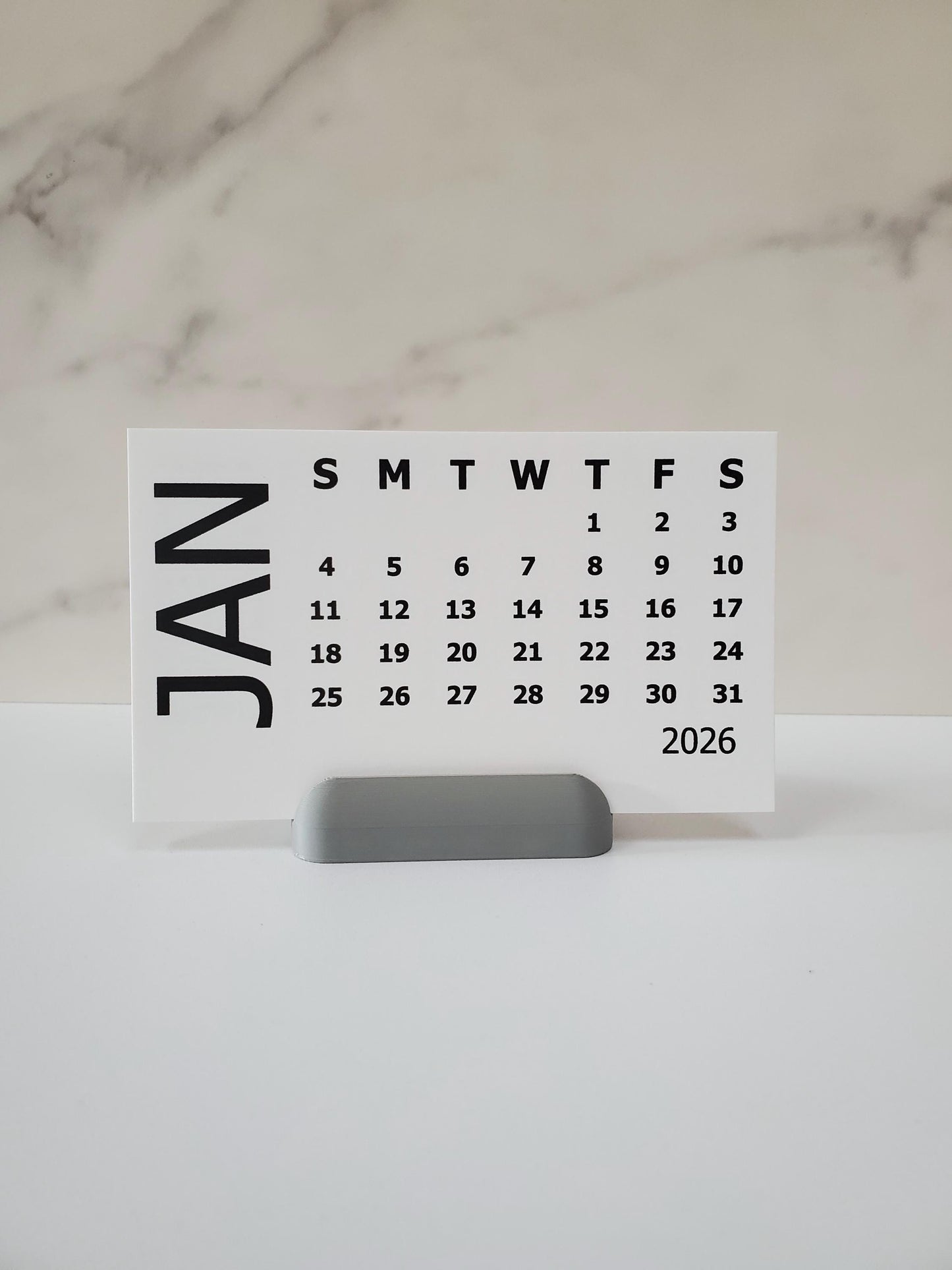 Small Bold Desk Calendar With Optional Stand | Cardstock Calendar | Start On Any Month | 5" x 3"