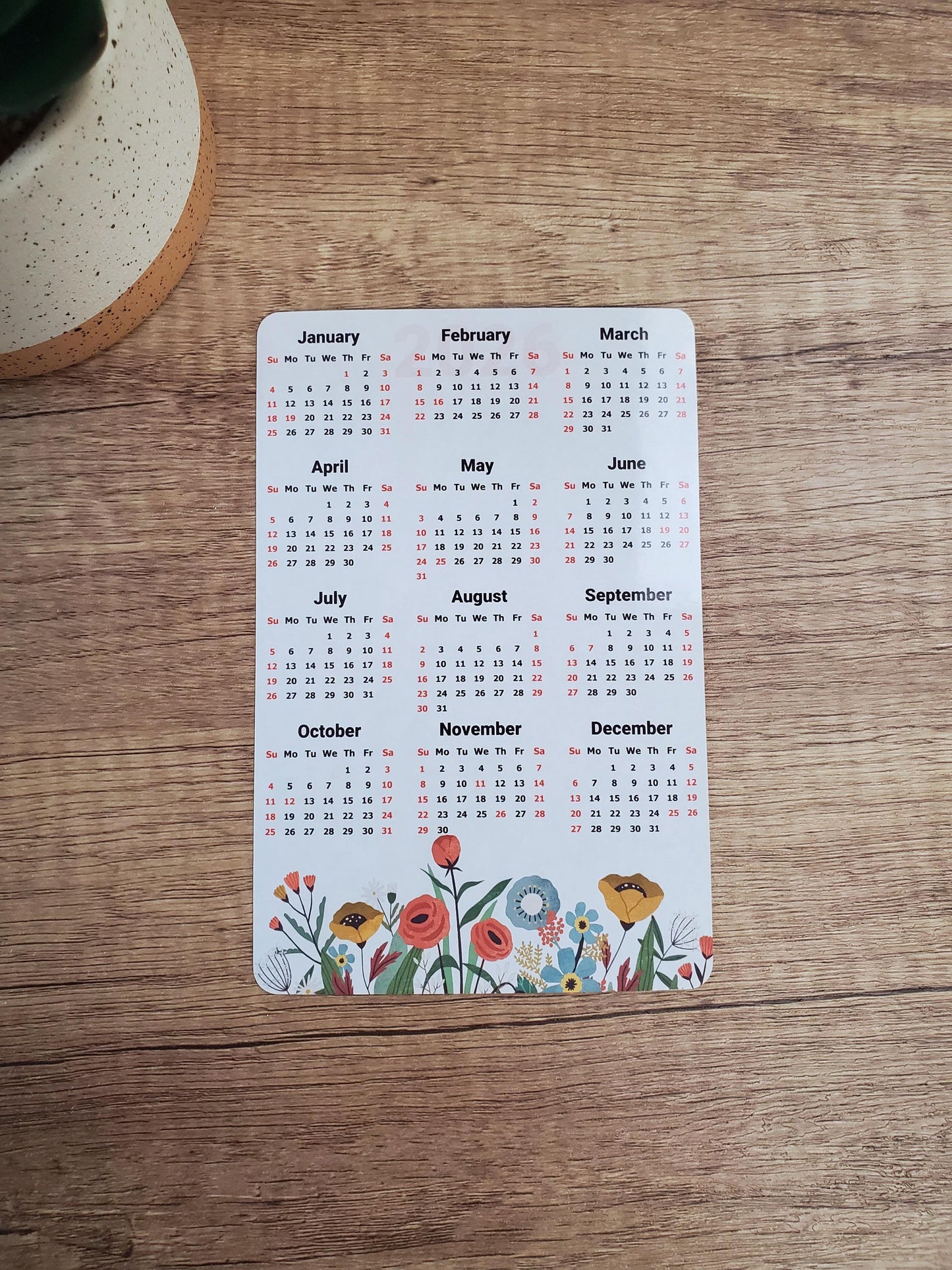 Wildflowers Calendar Magnet 4" x 6" Start On Any Month | Year at a Glance Magnet Calendar for Fridge | Glossy Finish