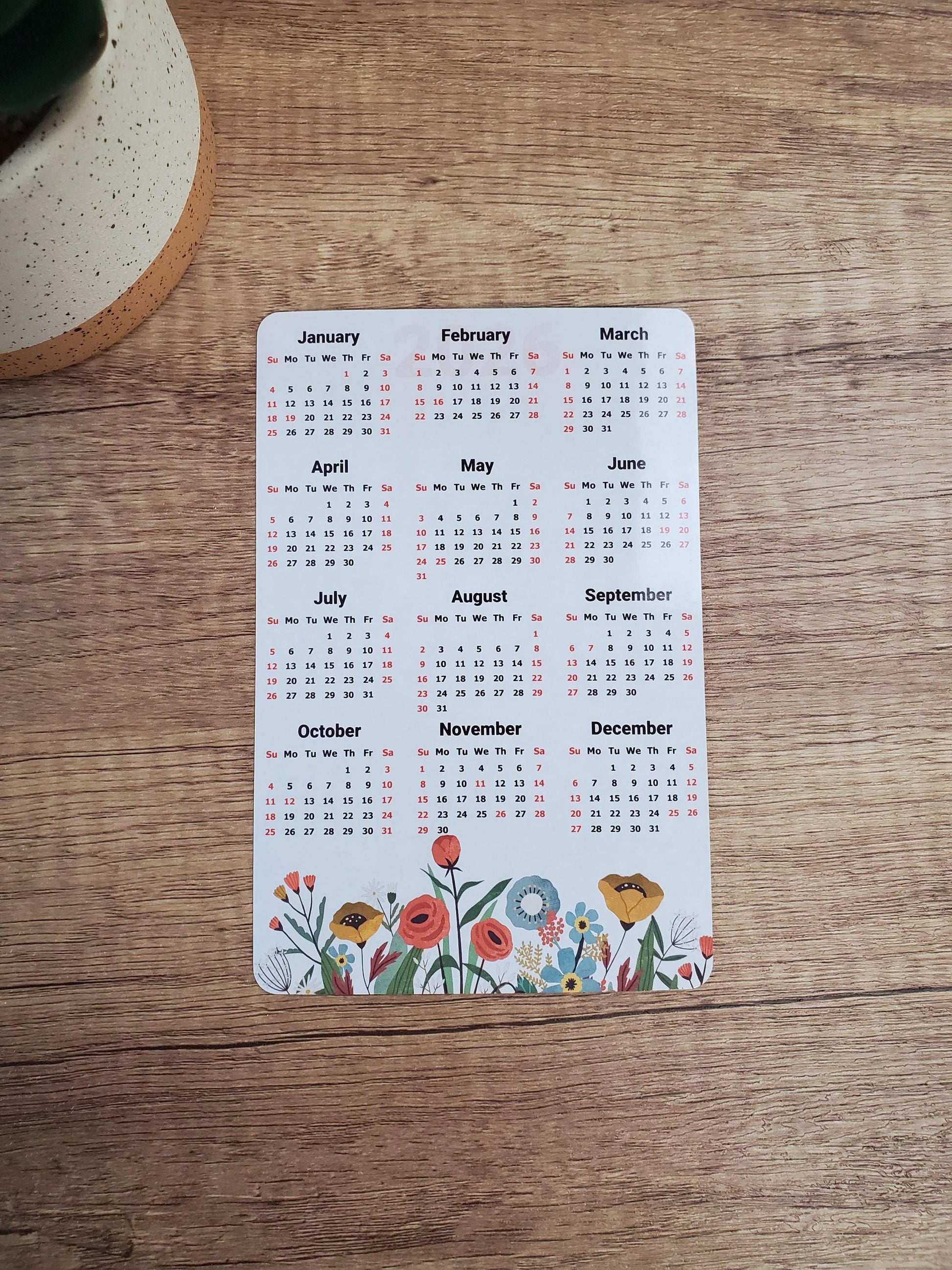 Wildflowers Calendar Magnet 4" x 6" Start On Any Month | Year at a Glance Magnet Calendar for Fridge | Glossy Finish