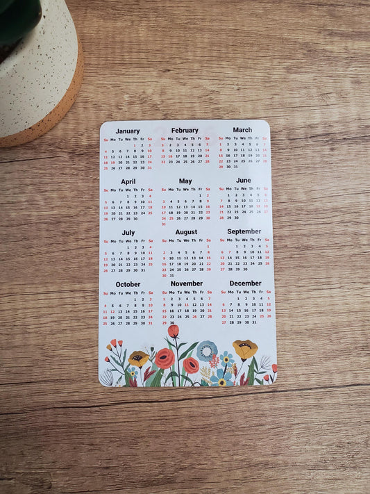 Wildflowers Calendar Magnet 4" x 6" Start On Any Month | Year at a Glance Magnet Calendar for Fridge | Glossy Finish