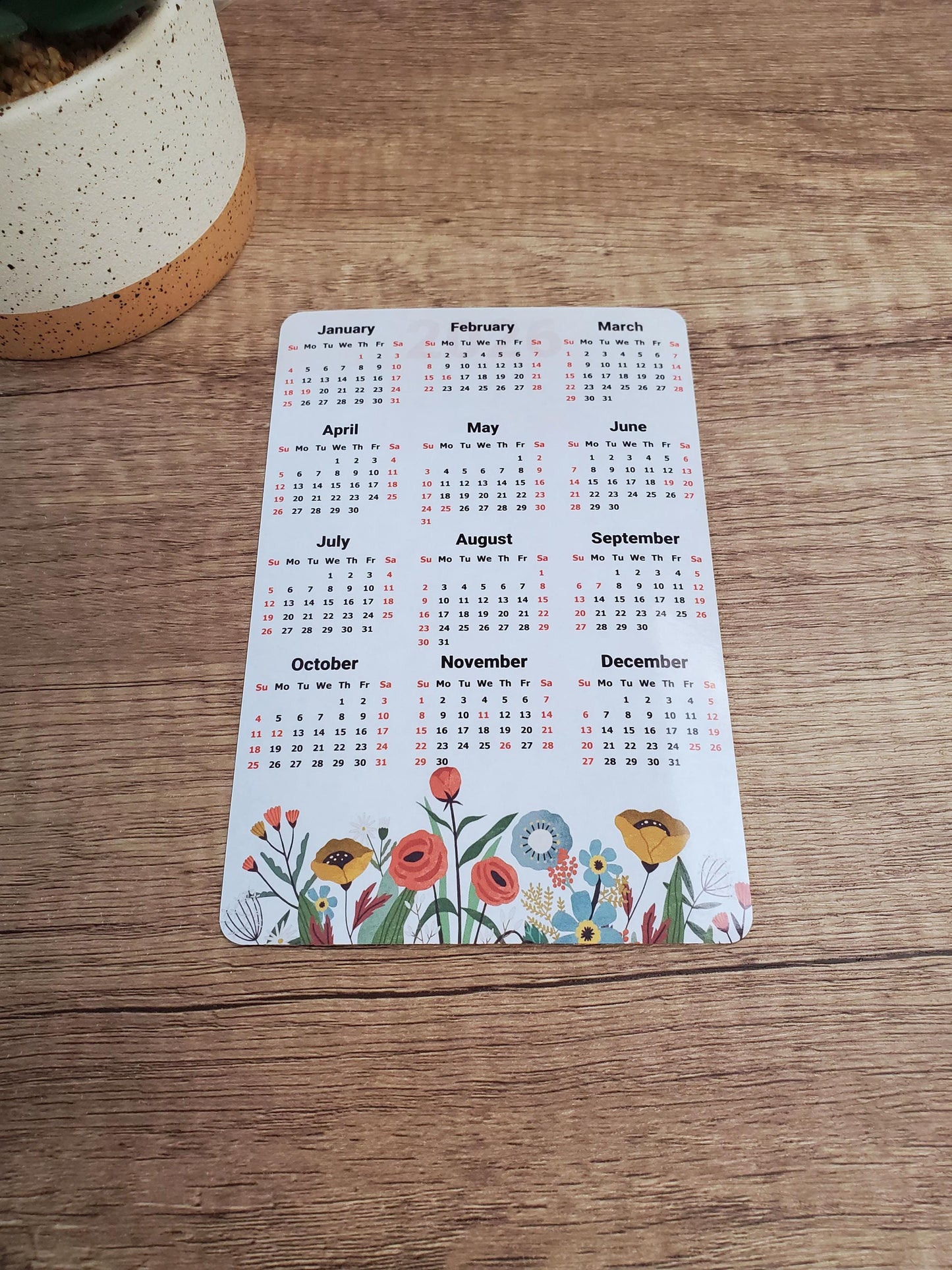 Wildflowers Calendar Magnet 4" x 6" Start On Any Month | Year at a Glance Magnet Calendar for Fridge | Glossy Finish