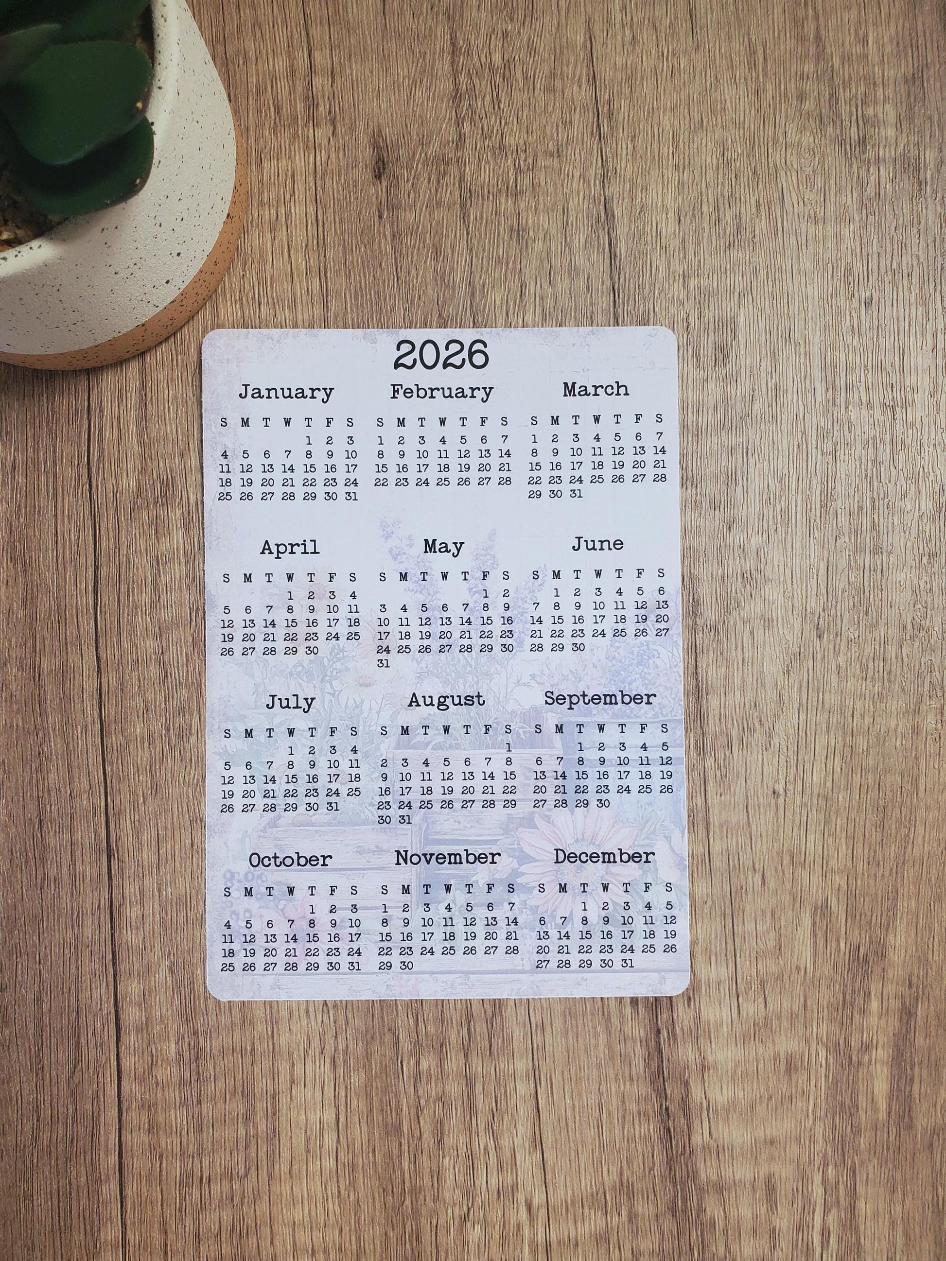Year At A Glance Calendar Sticker Flower Background A