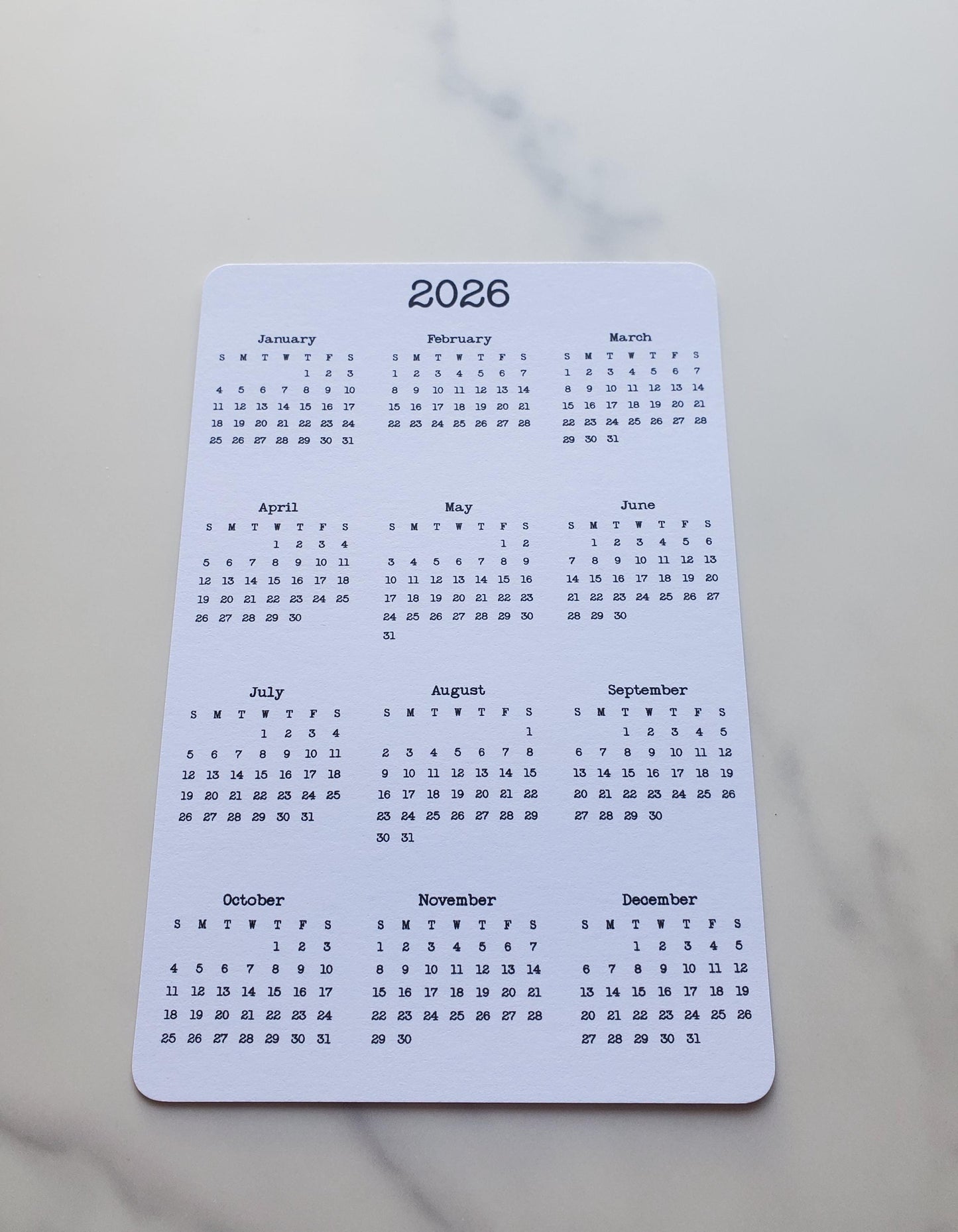 Year At A Glance Cardstock Calendar 4" x 6"