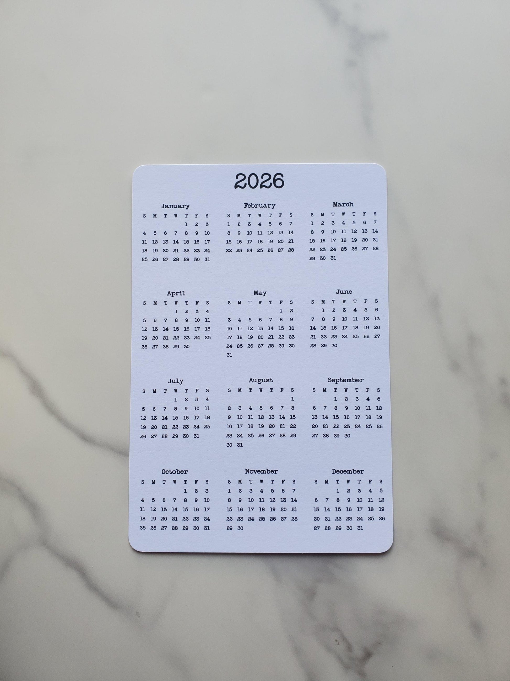 Year At A Glance Cardstock Calendar 4" x 6"