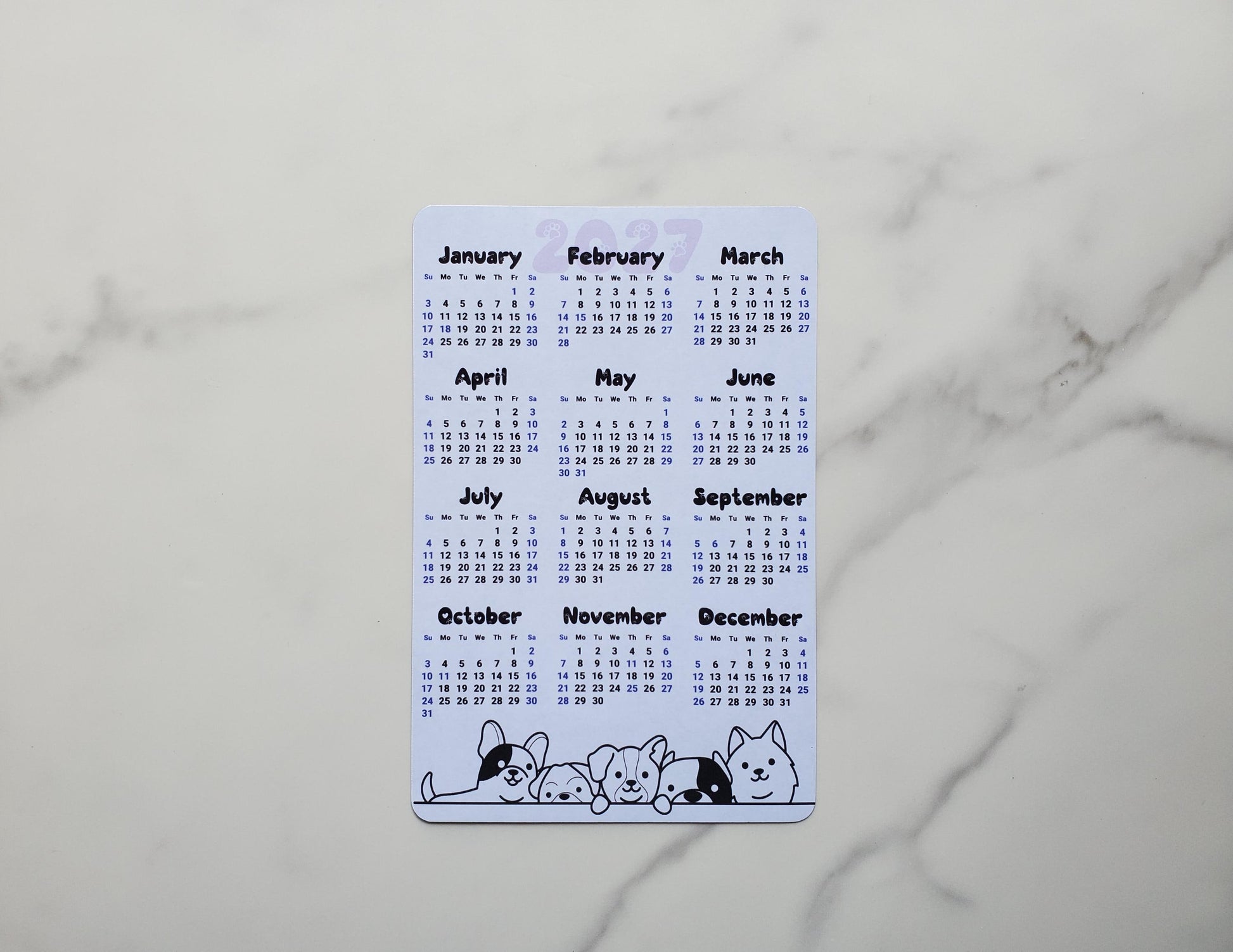 Dog Lover Calendar Magnet 4" x 6" Start On Any Month | Year at a Glance | Magnet Calendar for Fridge | Glossy Finish