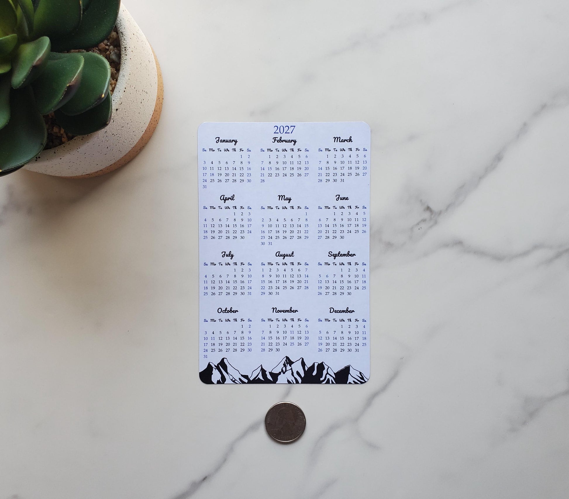 Calendar Magnet 4" x 6" With Mountain Design Start On Any Month | Year at a Glance | Magnetic Calendar for Fridge