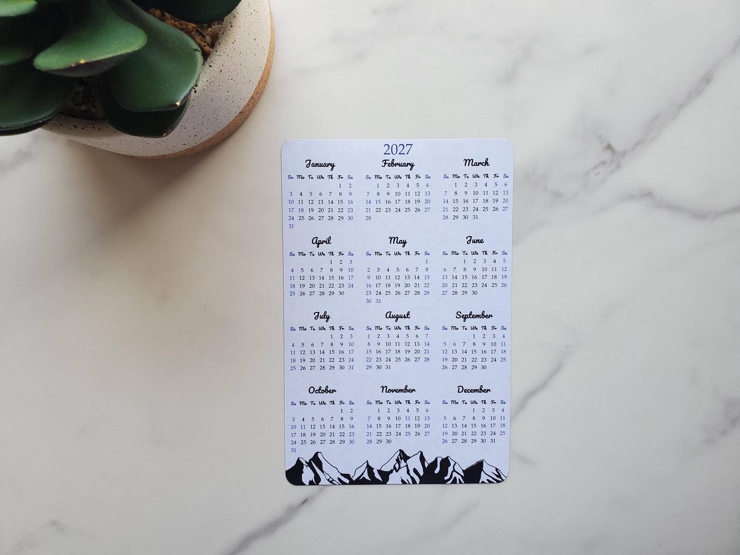 Calendar Magnet 4" x 6" With Mountain Design Start On Any Month | Year at a Glance | Magnetic Calendar for Fridge