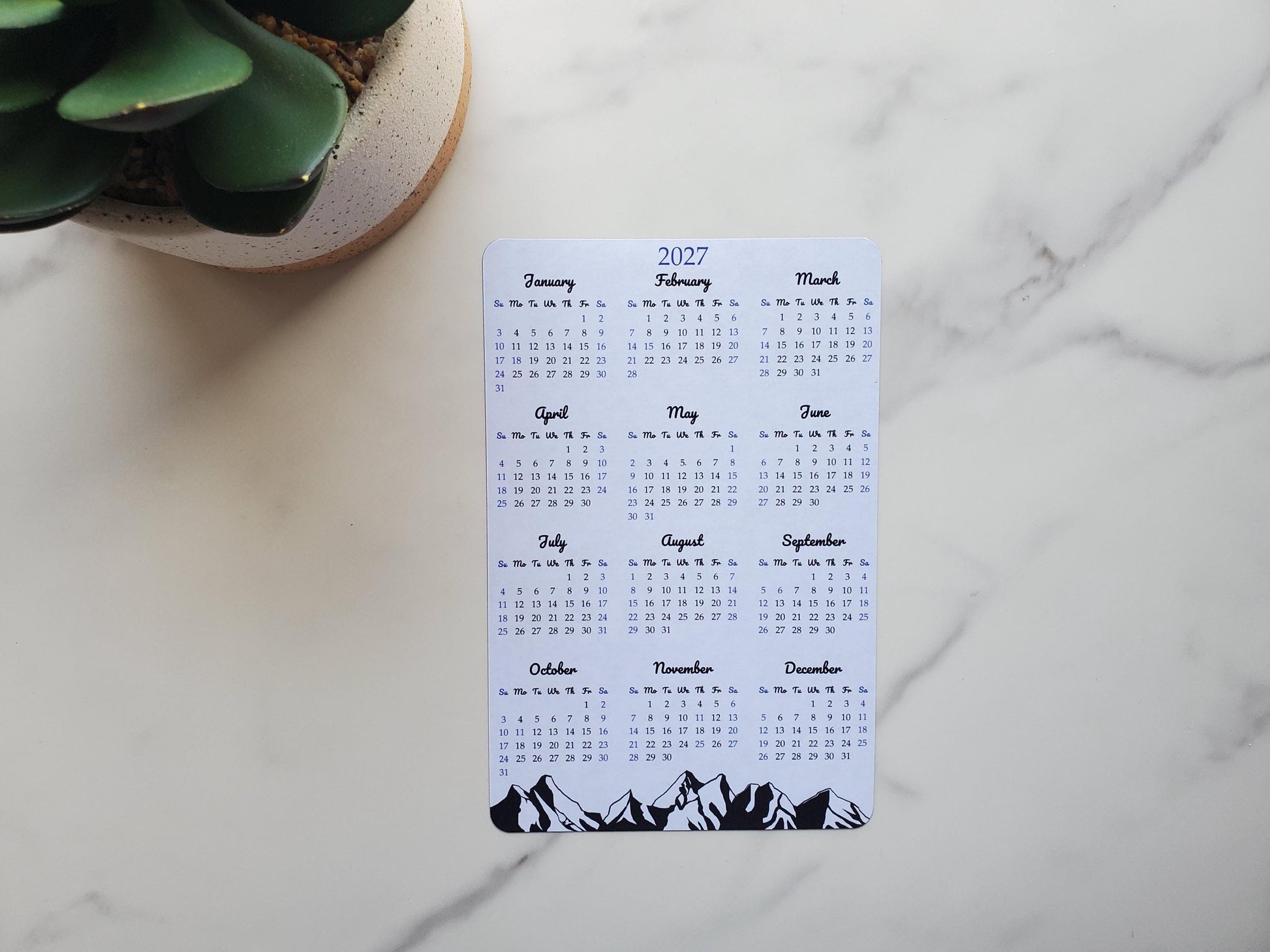 Calendar Magnet 4" x 6" With Mountain Design Start On Any Month | Year at a Glance | Magnetic Calendar for Fridge