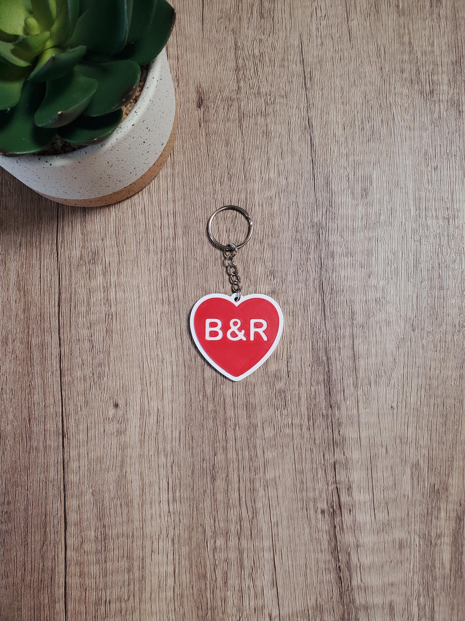Custom 3D Printed Heart Keychain with First Name Initials | Includes Metal Keyring