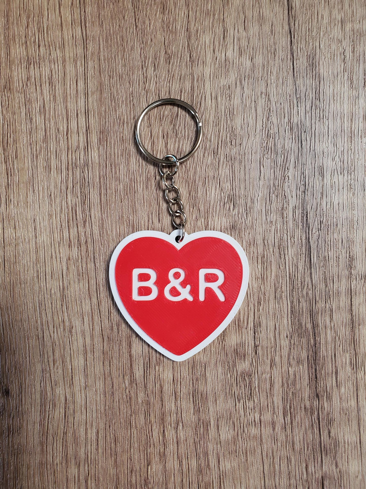 Custom 3D Printed Heart Keychain with First Name Initials | Includes Metal Keyring