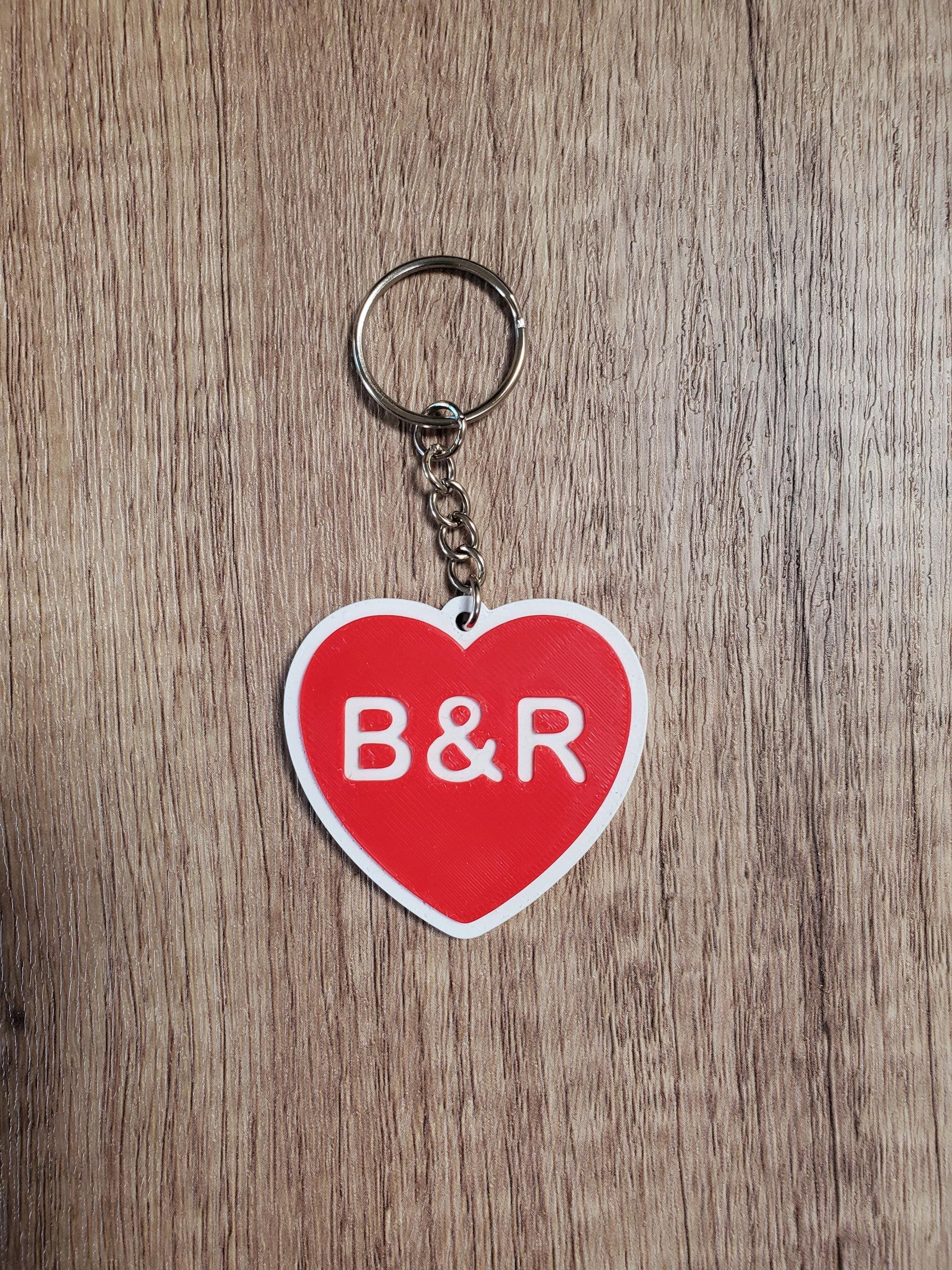 Custom 3D Printed Heart Keychain with First Name Initials | Includes Metal Keyring
