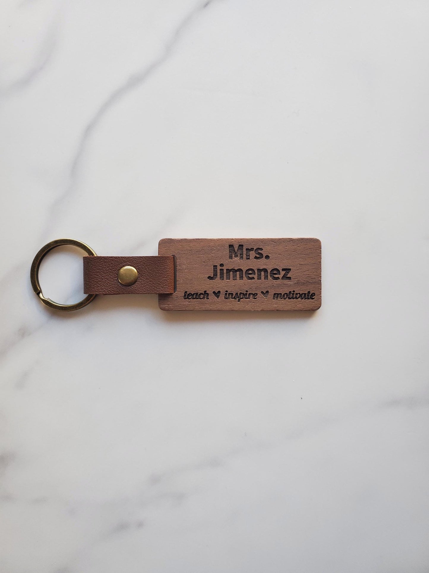 Engraved Custom Name Keychain for Teacher Appreciation Gift | Natural Black Walnut Wood | Style A
