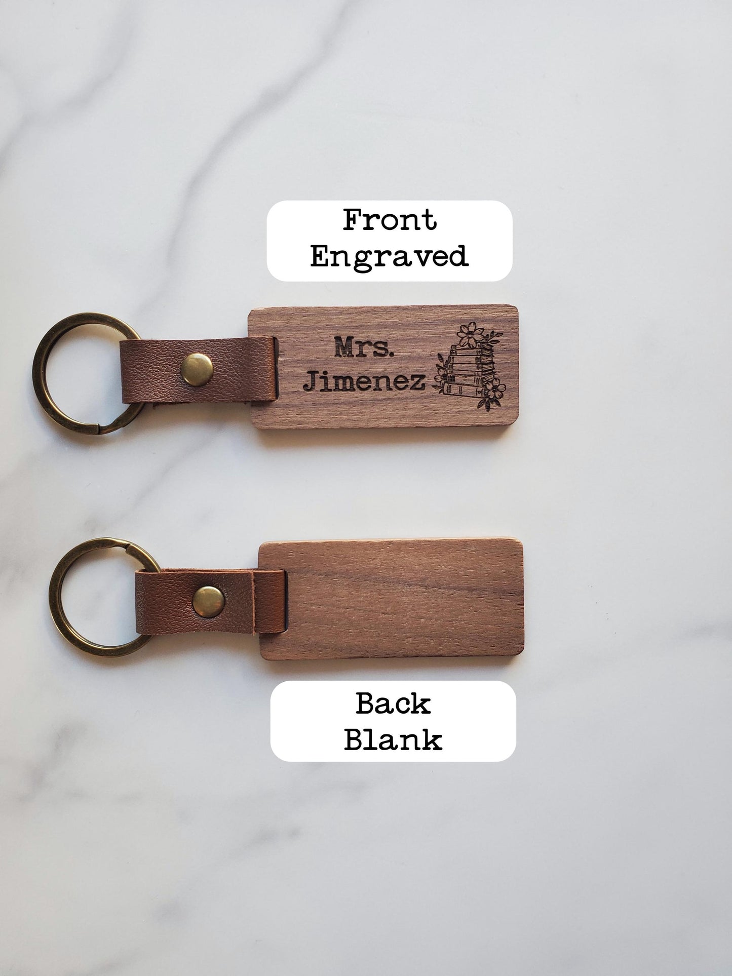 Custom Engraved Name Keychain for Teacher Appreciation Gift | Natural Black Walnut Wood | Style B