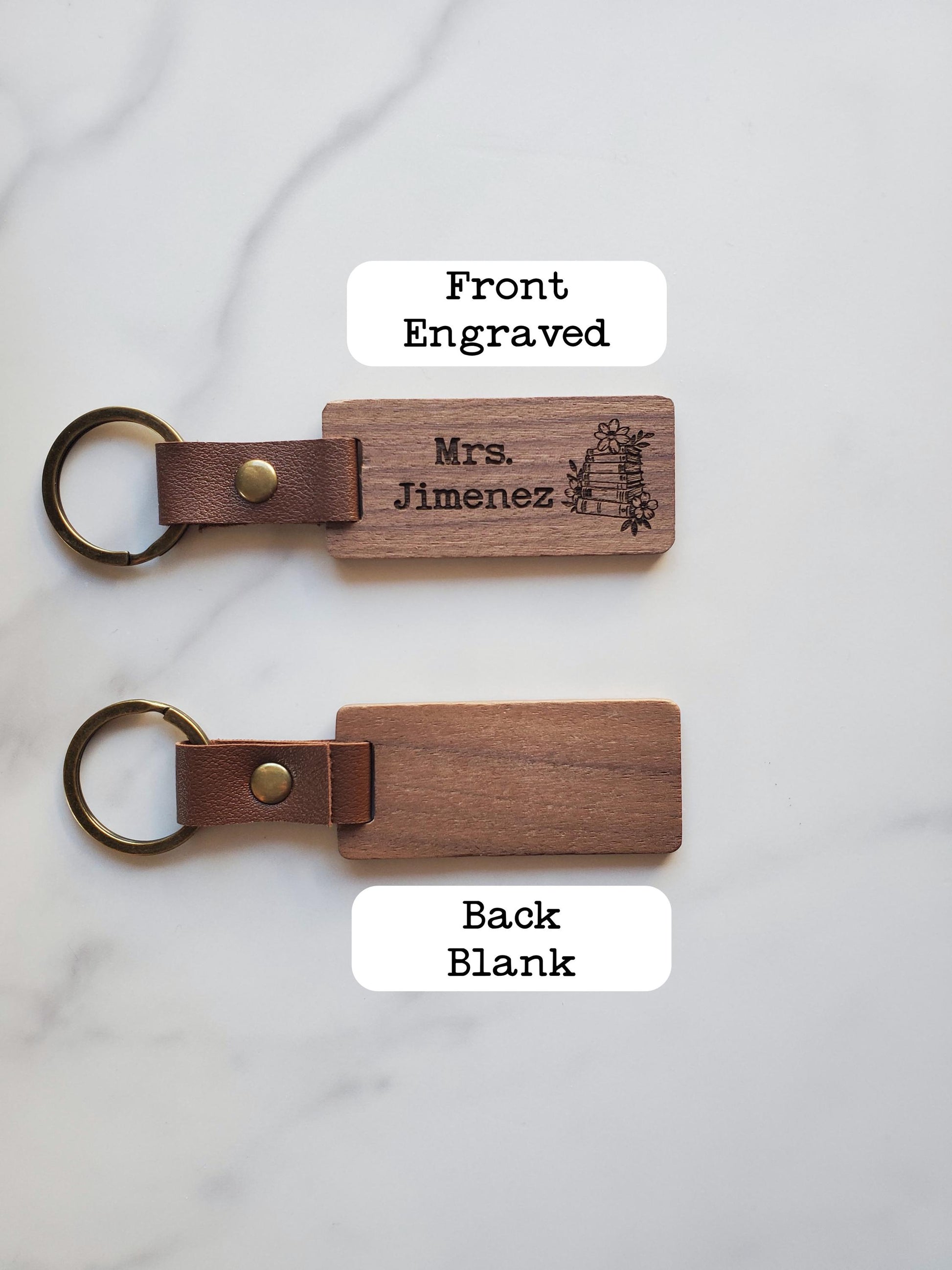 Custom Engraved Name Keychain for Teacher Appreciation Gift | Natural Black Walnut Wood | Style B